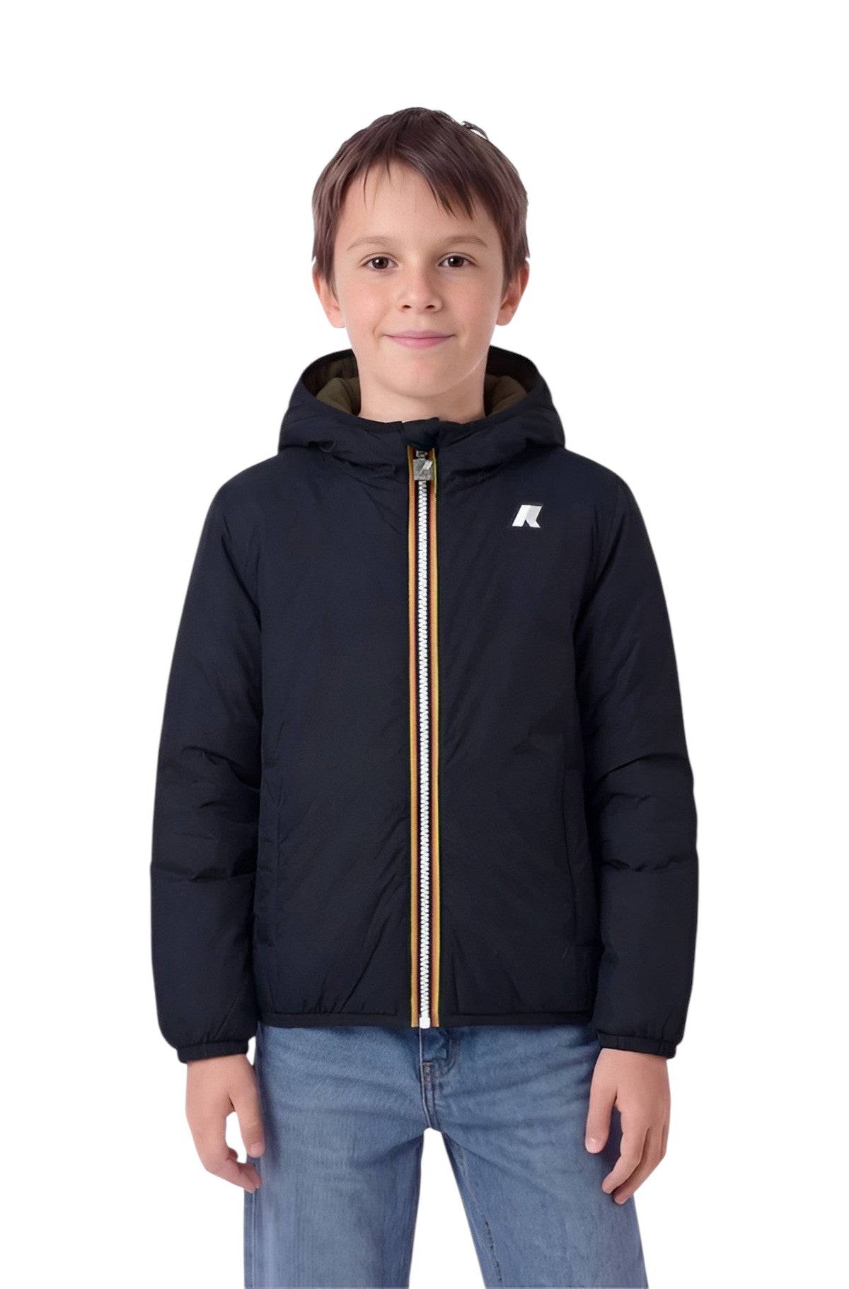 K-WAY Giubbino K-Way bambino K8161BW D07 Jack Spacer Nylon Double Verde Blu K8161BW D07
