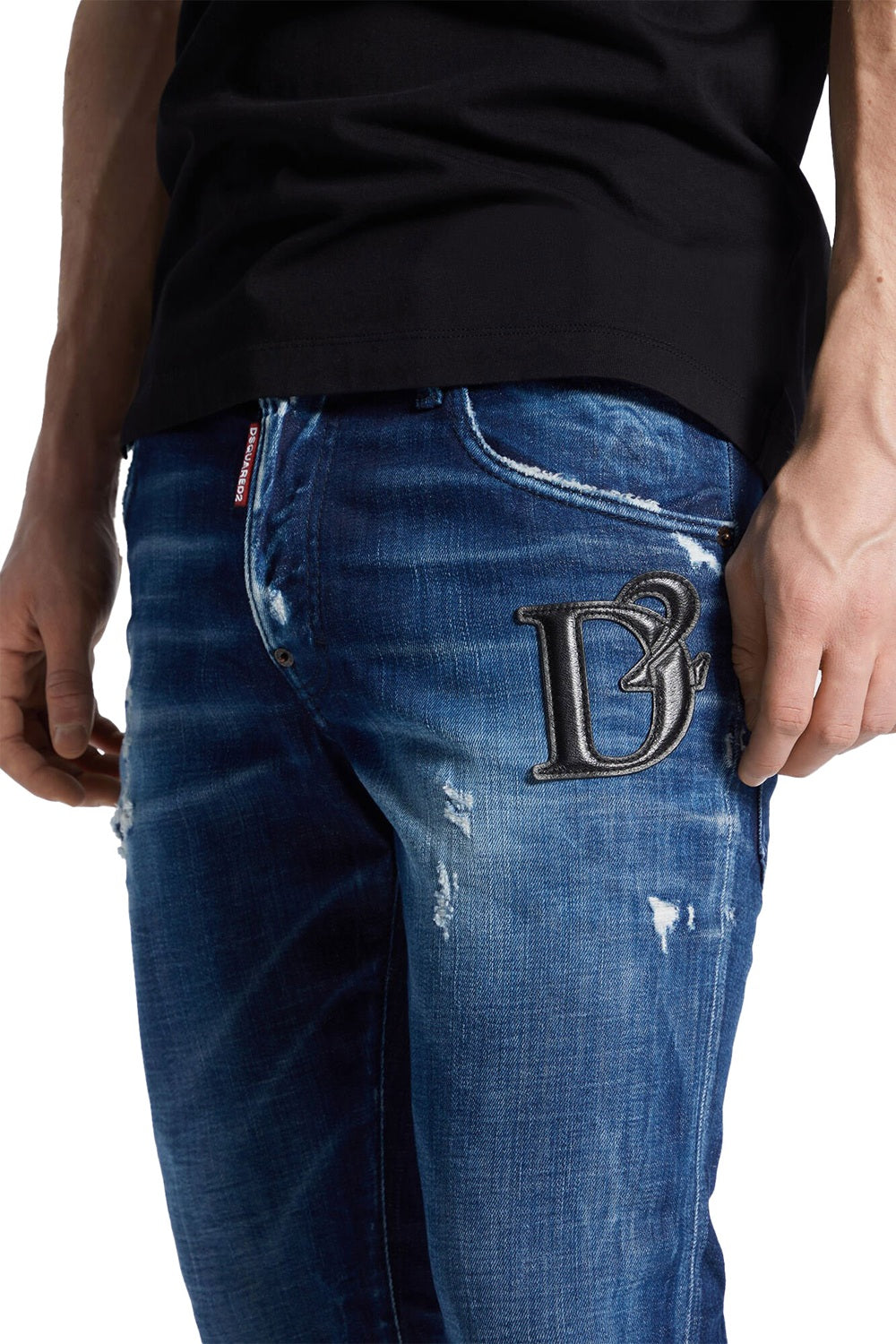 DSQUARED2 Jeans Dsquared2 uomo S74LB1721D30010470 blu scuro con patch pelle S74LB1721D30010 470