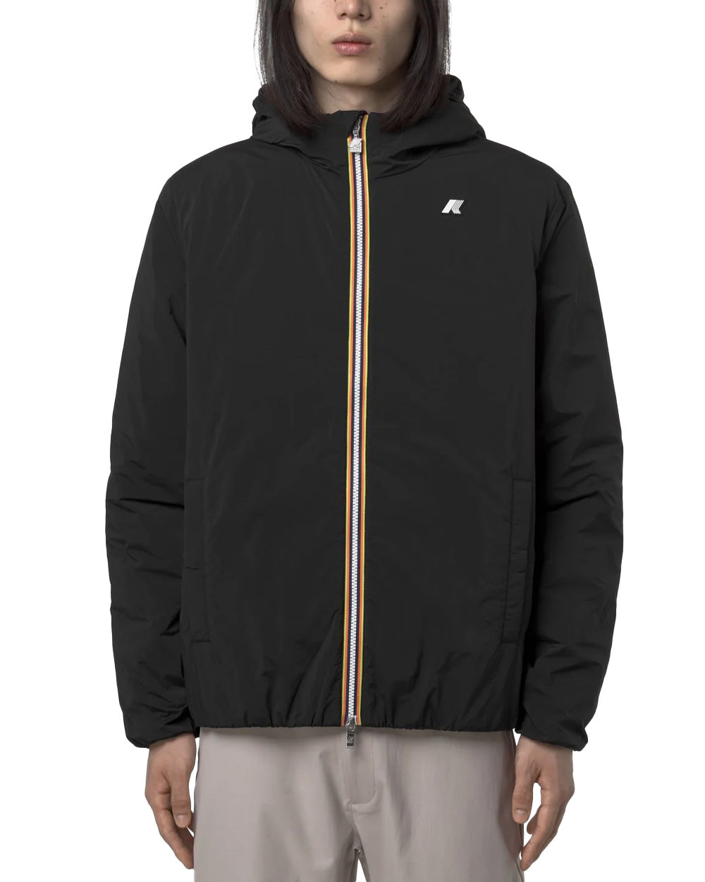 K-WAY Giubbino K-WAY uomo JACK PLAIN WARM K2136DW Nero giacca corta materiali tecnici idrorepellenti cappuccio imbottito K2136DW USY