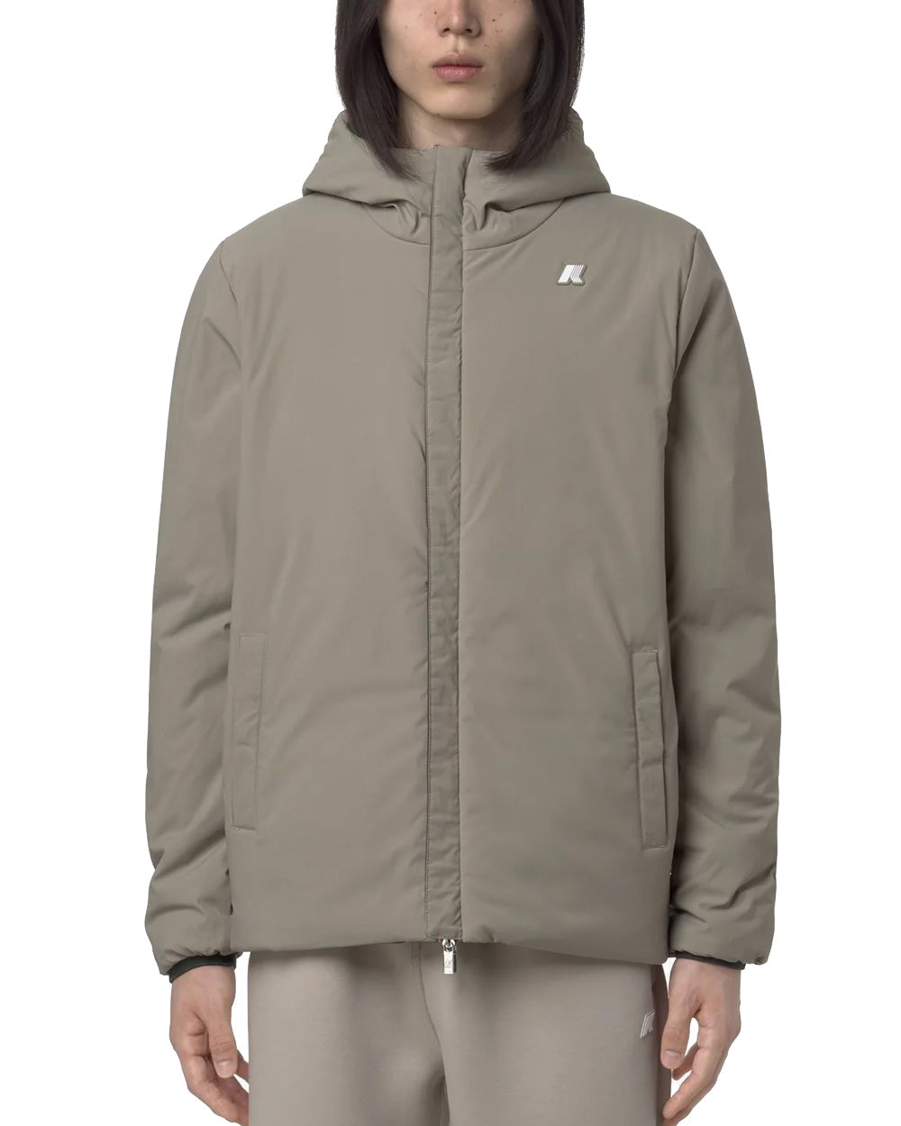 K-WAY Giubbino K-WAY uomo JACK ST WARM REVERSIBLE K6128VW Verde/Beige design reversibile cappuccio chiusura con zip tasche multiple vestibilità slim K6128VW B2P