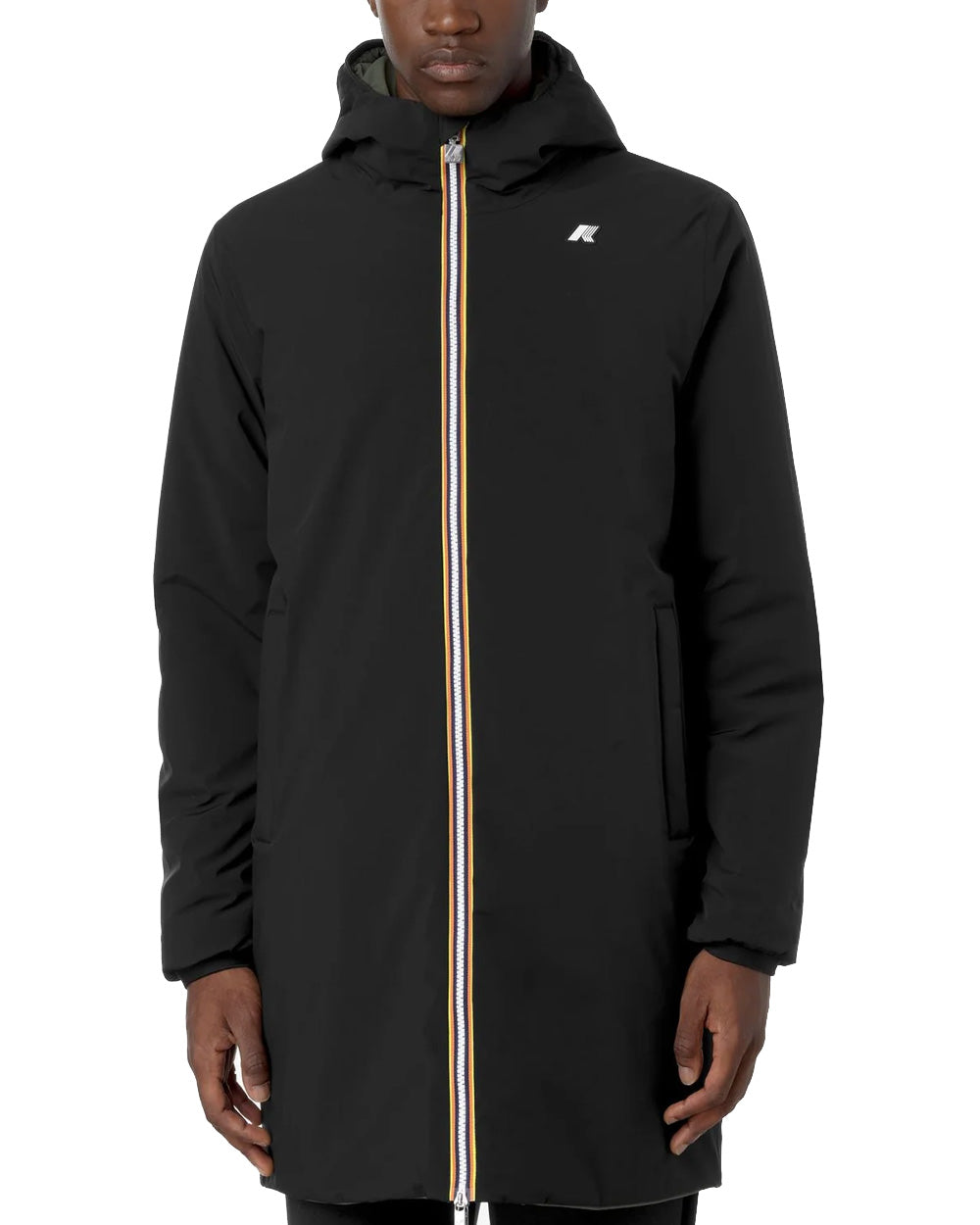 K-WAY Giubbino K-WAY uomo JACOB ST WARM REVERSIBLE K6128WW Nero/Verde vestibilità slim logo silicone bianco cappuccio regolabile chiusura con zip K6128WW AH3