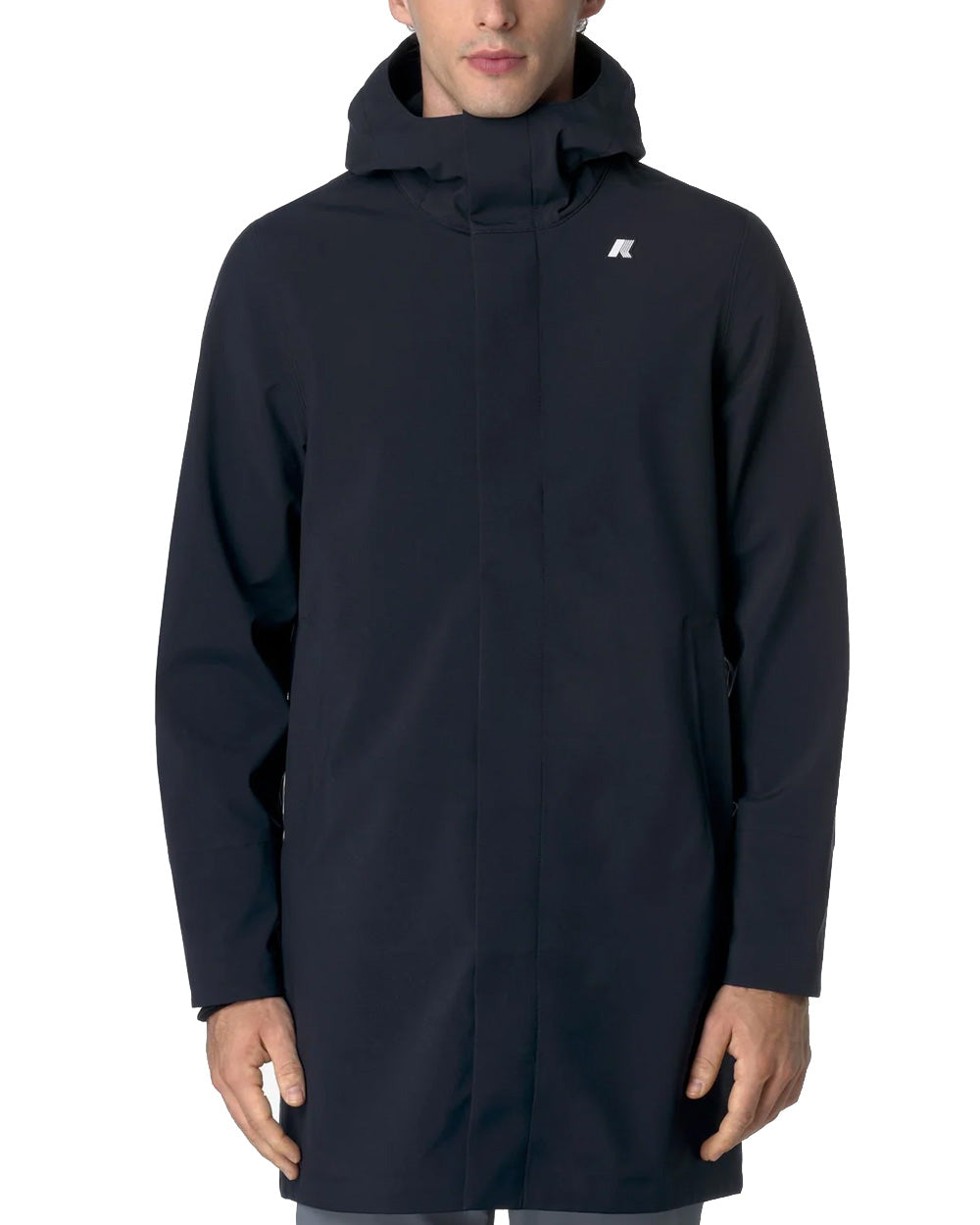 K-WAY Giubbino K-WAY uomo THOMAS BONDED K7126WW Blu taglio lungo linea slim tessuto a tre strati cappuccio regolabile chiusura con zip K7126WW A2B