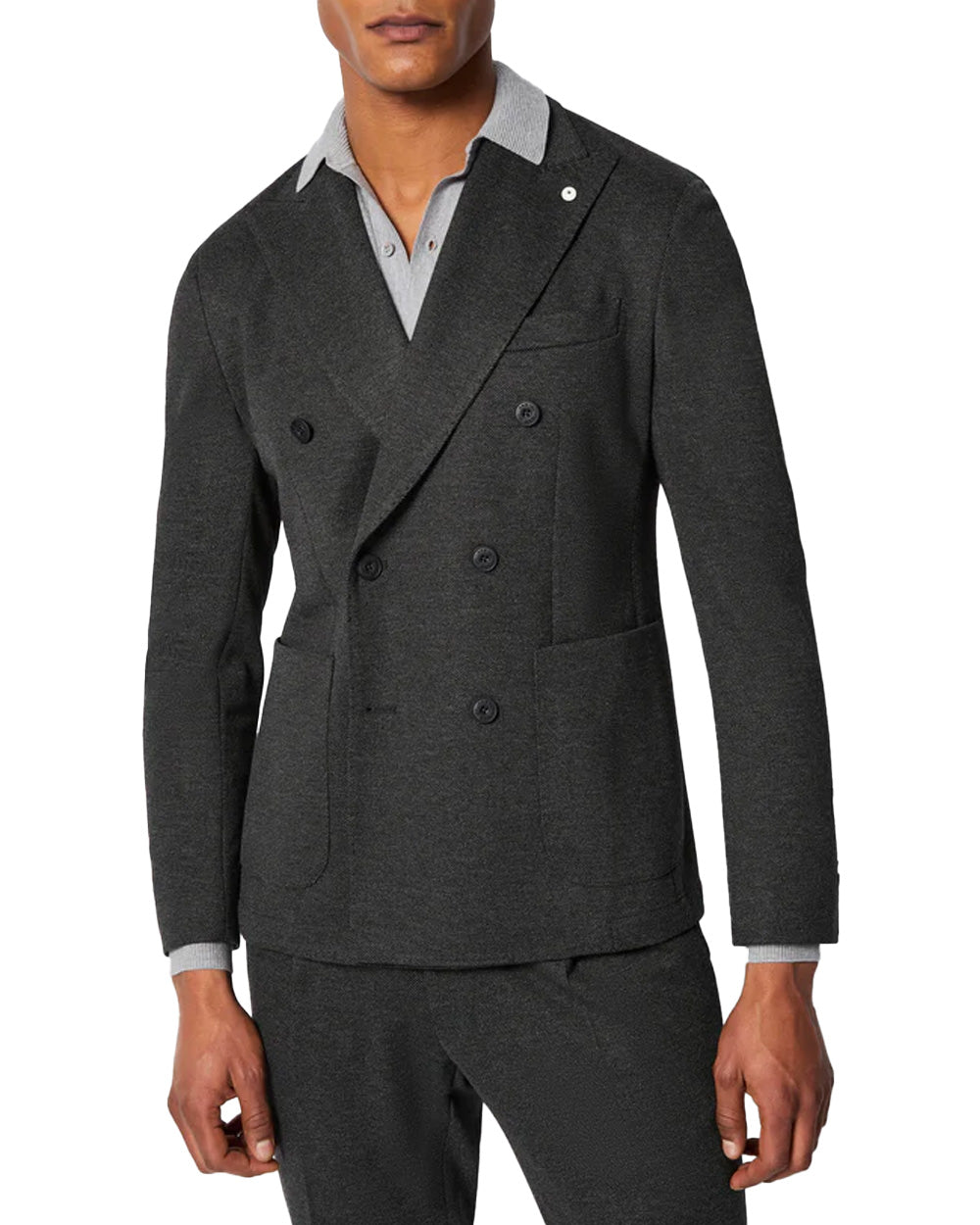 L.B.M. 1911 Giacca L.B.M. 1911 uomo 284555719 Grigia doppiopetto jersey tecnico anti-piega linee pulite bottoni gommati personalizzati spacchi laterali 284555719 2
