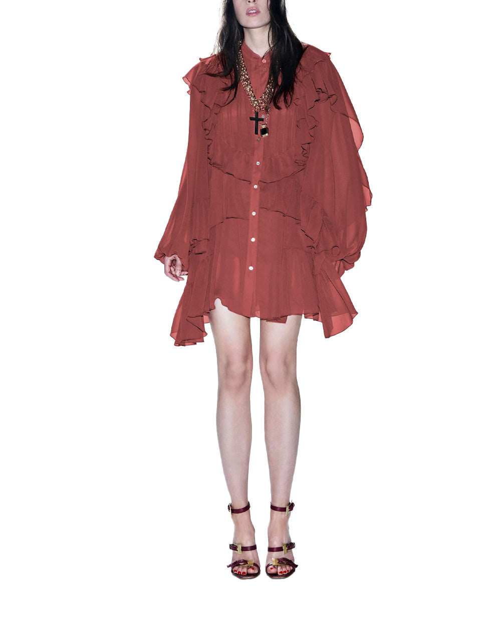 ANIYE BY Abito ANIYE BY TEODORA donna 185160 Rosa chemisier volant maniche lunghe 185160 02478