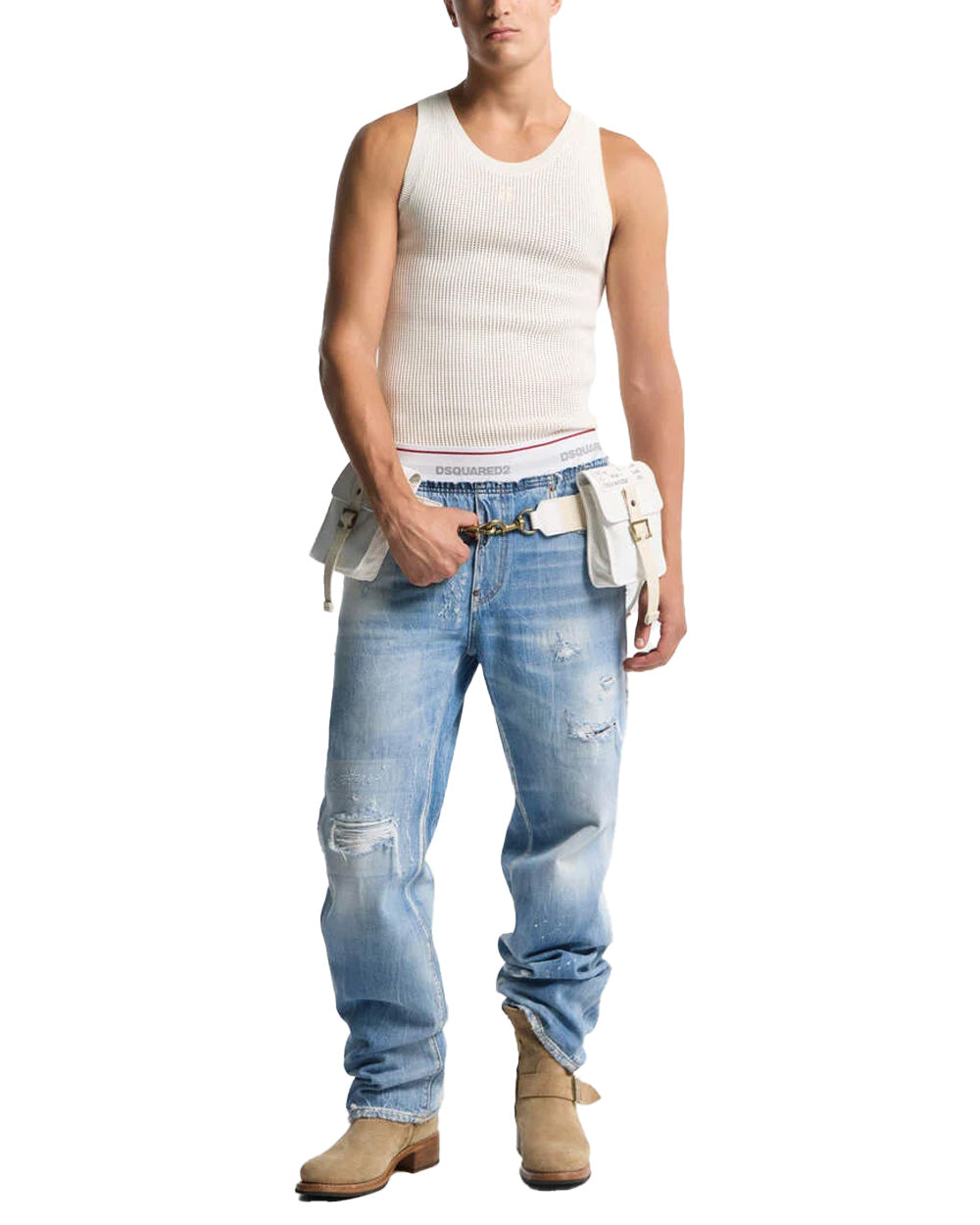 DSQUARED2 Jeans DSQUARED2 uomo Jogging S71KB0783D30038 Blu vintage dettagli destroyed fascia elastica logo cinque tasche etichetta S71KB0783D30038 470