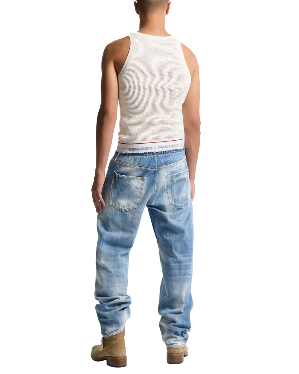 DSQUARED2 Jeans DSQUARED2 uomo Jogging S71KB0783D30038 Blu vintage dettagli destroyed fascia elastica logo cinque tasche etichetta S71KB0783D30038 470