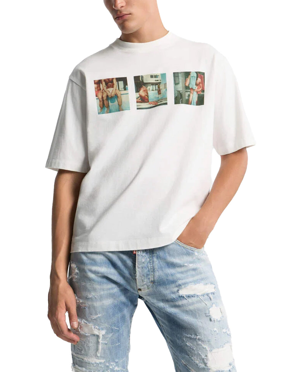 DSQUARED2 T-shirt DSQUARED2 uomo S74GD1550D20106 Bianca cotone loose girocollo stampa grafica logo S74GD1550D20106 100