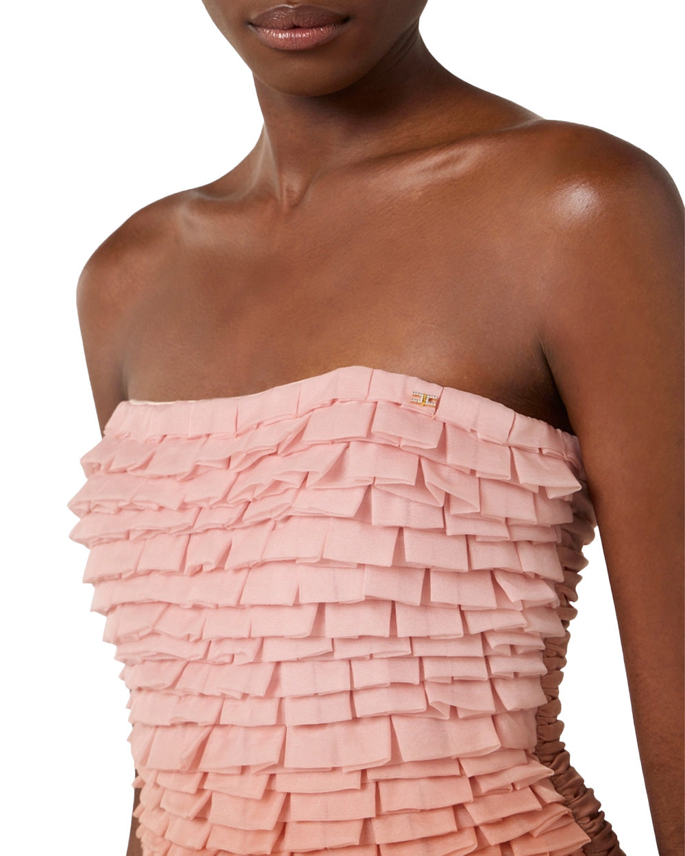 ELISABETTA FRANCHI Abito ELISABETTA FRANCHI donna AB83062E2 Nude tulle micro balze logo strass AB83062E2 FF1