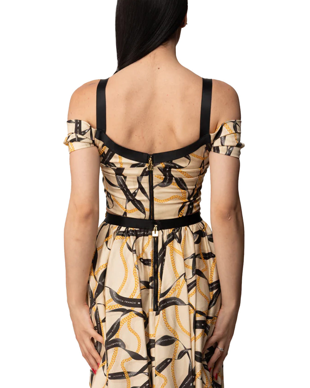 ELISABETTA FRANCHI Top Elisabetta Franchi donna TO04561E2045 Beige cotone viscosa stampa all over catena<BR/> TO04561E2 045