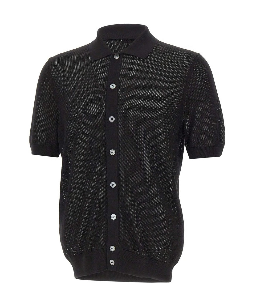 GRAN SASSO Camicia Gran Sasso uomo 5718020611 099 Fresh Cotton in maglia traforata Nero<BR/> 5718020611 099
