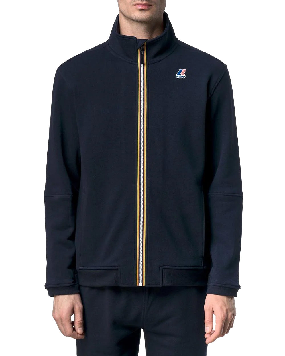 K-WAY Felpa K-WAY uomo K1126IW PEPIN POLY COTTON Blu collo alto full zip tasche vestibilità regolare K1126IW K89