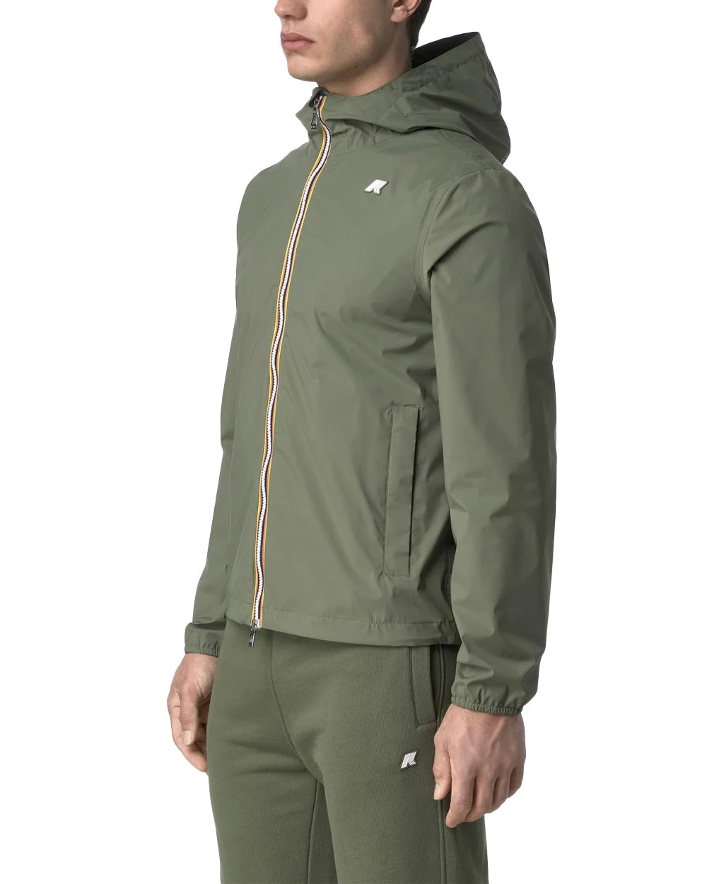 K-WAY Giubbino K-WAY uomo K3123UW JACK STRETCH NYLON JERSEY Verde impermeabile antivento cappuccio zip K3123UW V15