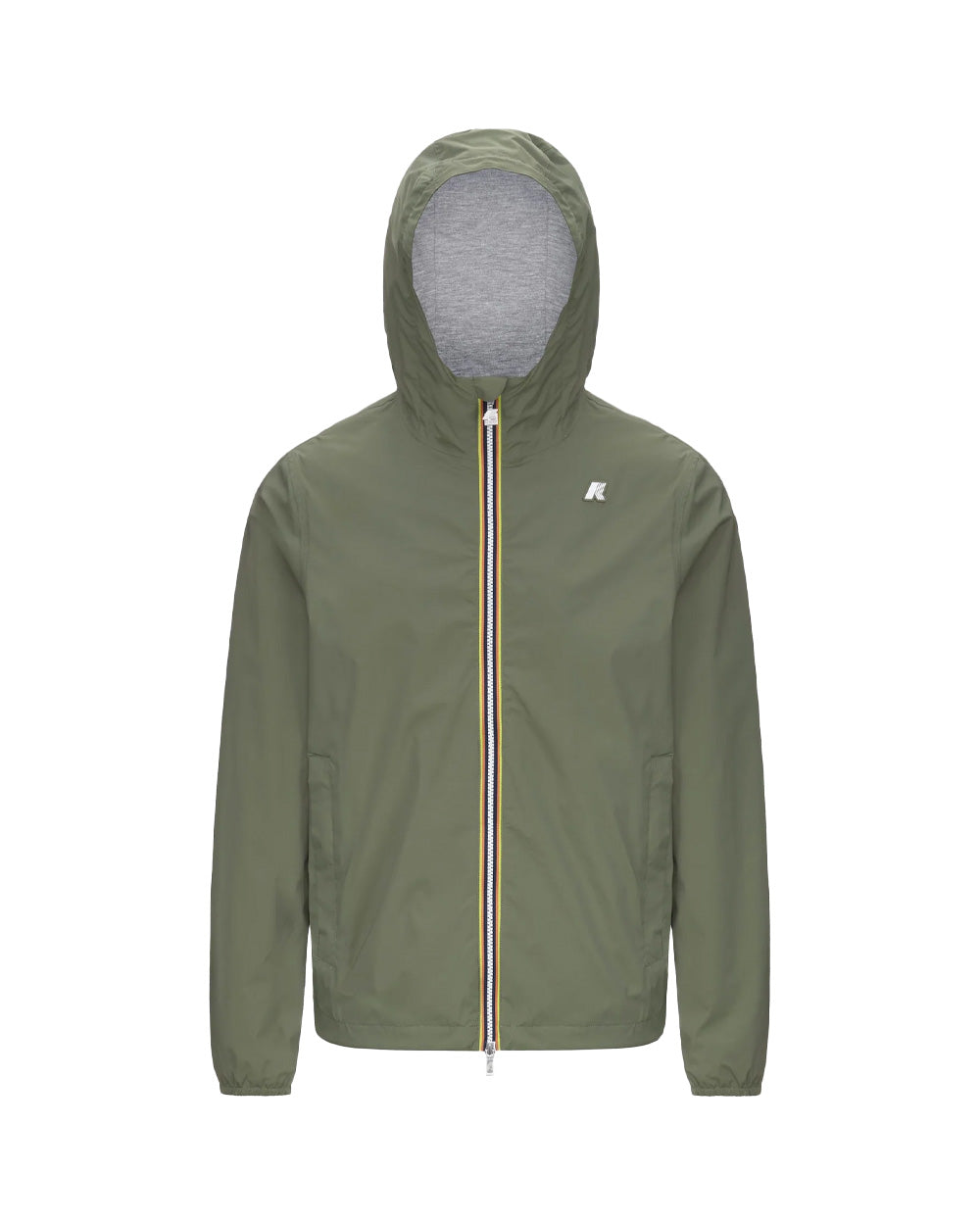 K-WAY Giubbino K-WAY uomo K3123UW JACK STRETCH NYLON JERSEY Verde impermeabile antivento cappuccio zip K3123UW V15