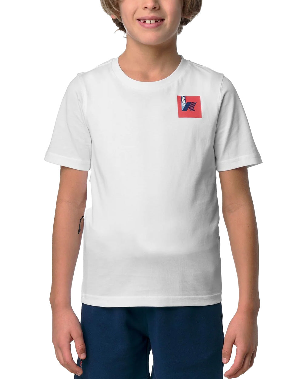 K-WAY T-shirt K-WAY bambino K3148NWR P. LEONIDE COLORFUL SQUARE Bianca girocollo maniche corte stampa grafica K3148NWR 001