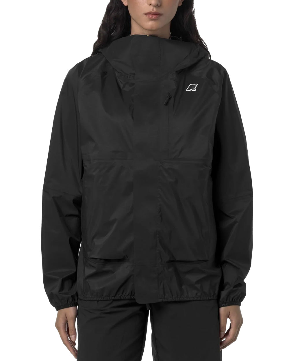 K-WAY Giubbino K-WAY unisex K5122MW ROCHE Nero impermeabile tasche logo cappuccio K5122MW USY