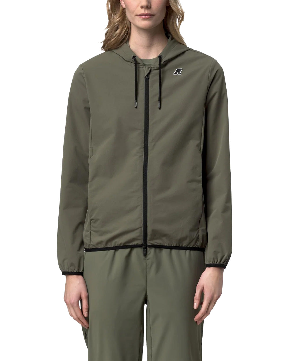 K-WAY Felpa K-WAY donna K5138FW JOURNEER TRAVEL Verde cappuccio coulisse zip tasche logo K5138FW V15