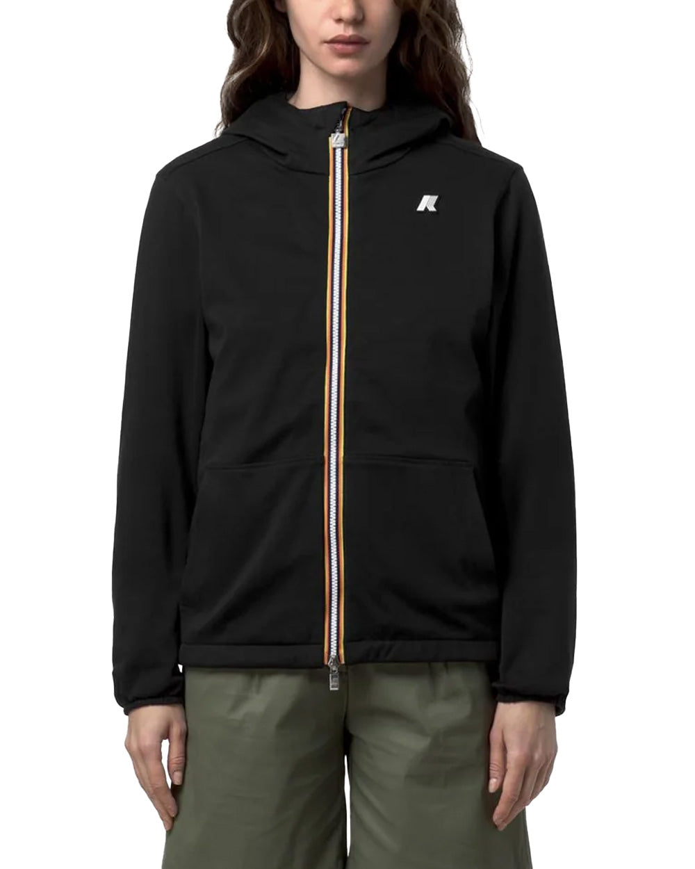 K-WAY Giubbino K-WAY donna K8134TW JAKE REVERSIBLE INTERLOCK Nero Verde reversibile cappuccio zip tasca slim K8134TW B0R
