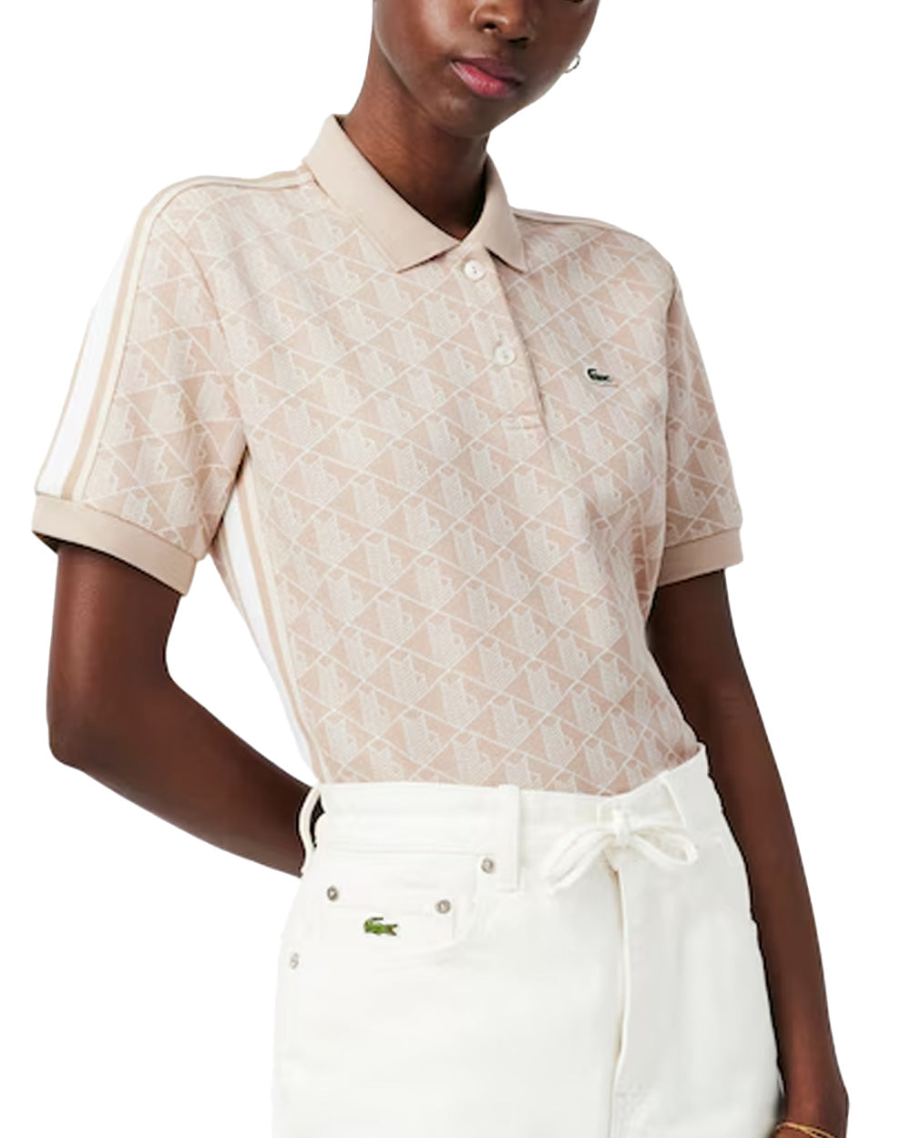 LACOSTE Polo LACOSTE donna DF3364 Beige aderente slim fit bottoni coccodrillo DF3364 8GI