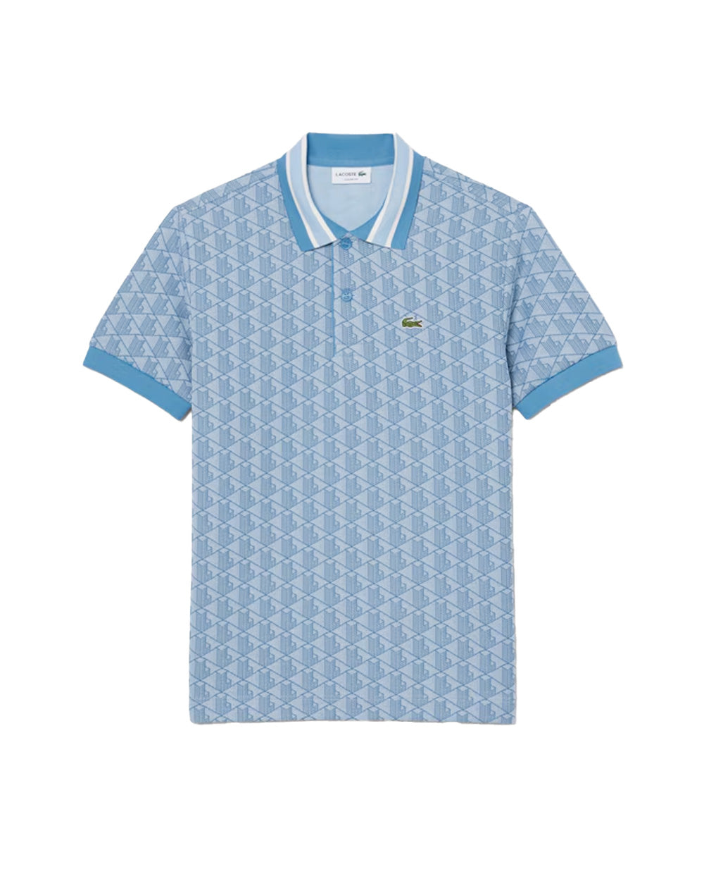 LACOSTE Polo LACOSTE uomo Jacquard DH1417 Celeste monogramma poliestere coccodrillo <BR/><BR/> DH1417 1Q1