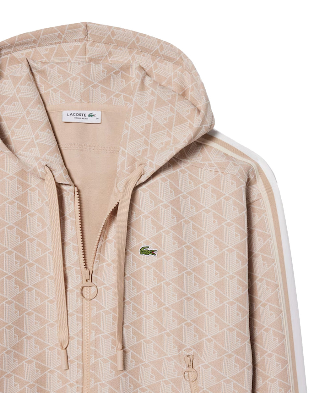 LACOSTE Felpa LACOSTE donna SF7606 Beige cappuccio regular fit taglio dritto coccodrillo SF7606 8GI
