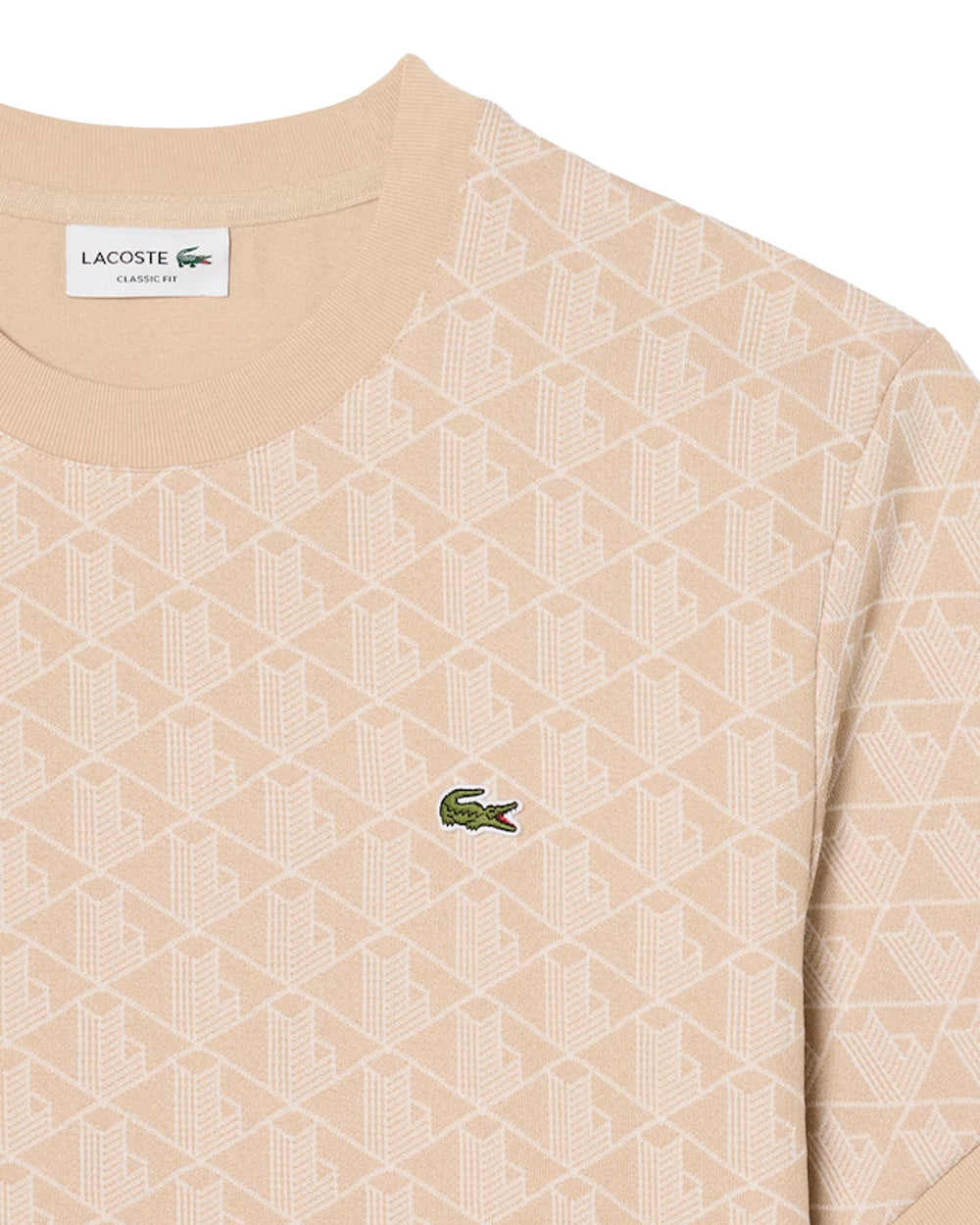 LACOSTE T-shirt LACOSTE uomo monogramma jacquard TH1197T Beige cotone maniche corte coccodrillo TH1197T 8GI