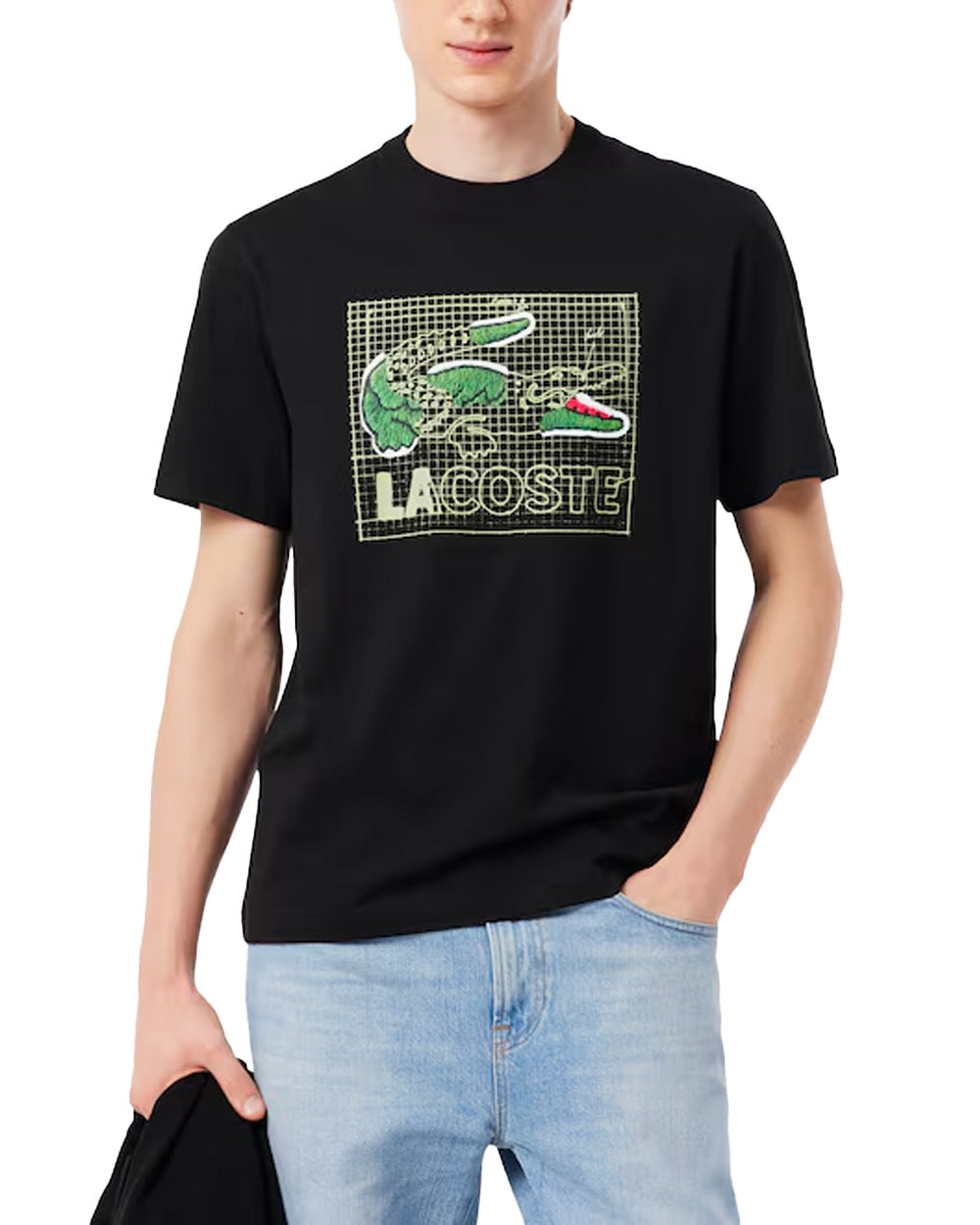 LACOSTE T-shirt LACOSTE uomo TH1446 Nera cotone taglio classico coccodrillo TH1446 031