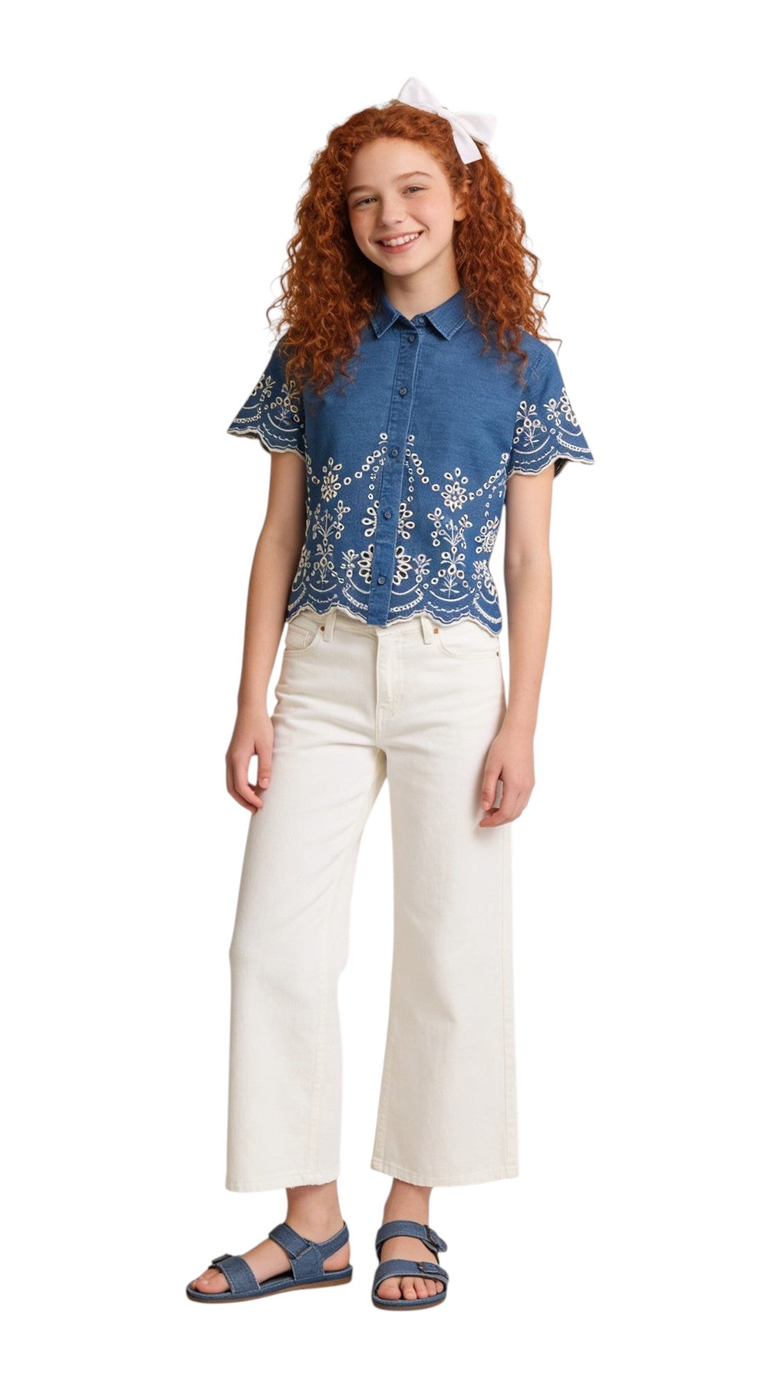 MC2 SAINT BARTH Camicia MC2 SAINT BARTH bambina CEM0002 0473L 10 Clementine Jr effetto con ricamo sangallo Denim <BR/> CEM000200473L 10