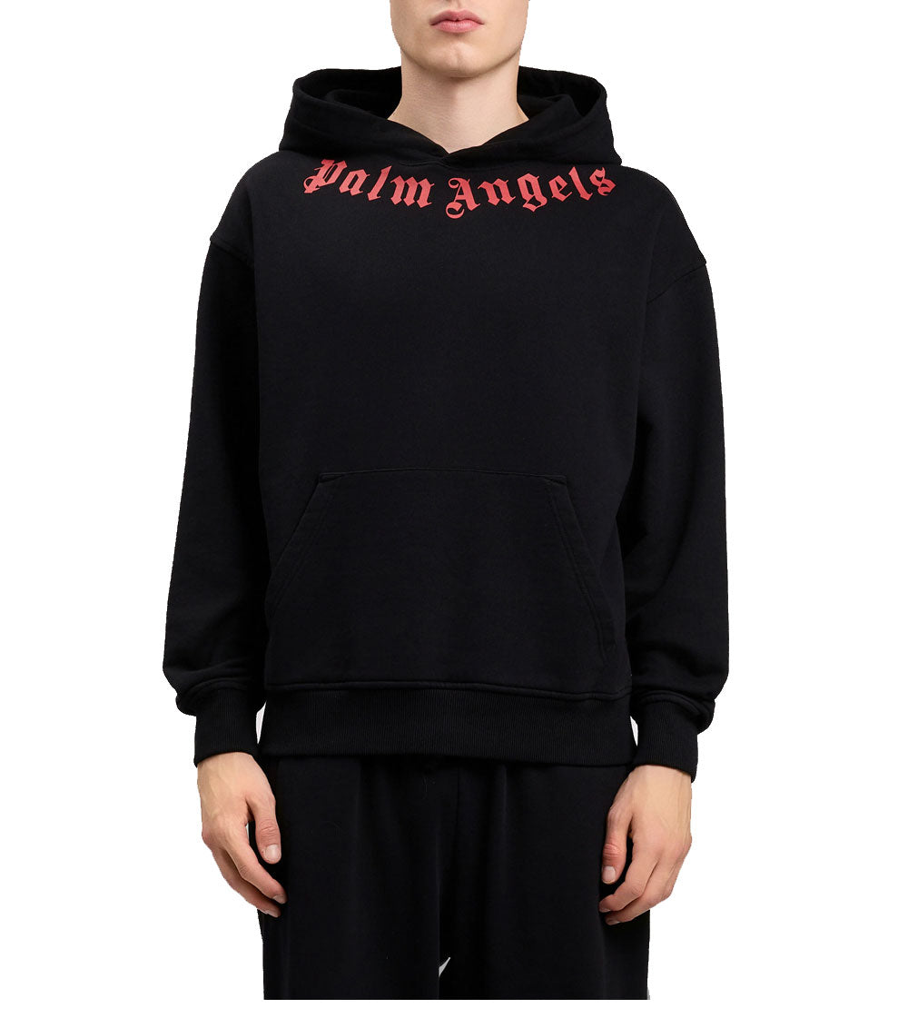 PALM ANGELS Felpa Palm Angels uomo PMBB17DS26FLE007 nera logo sul collo cappuccio<BR/> PMBB17DS26FLE007 1025