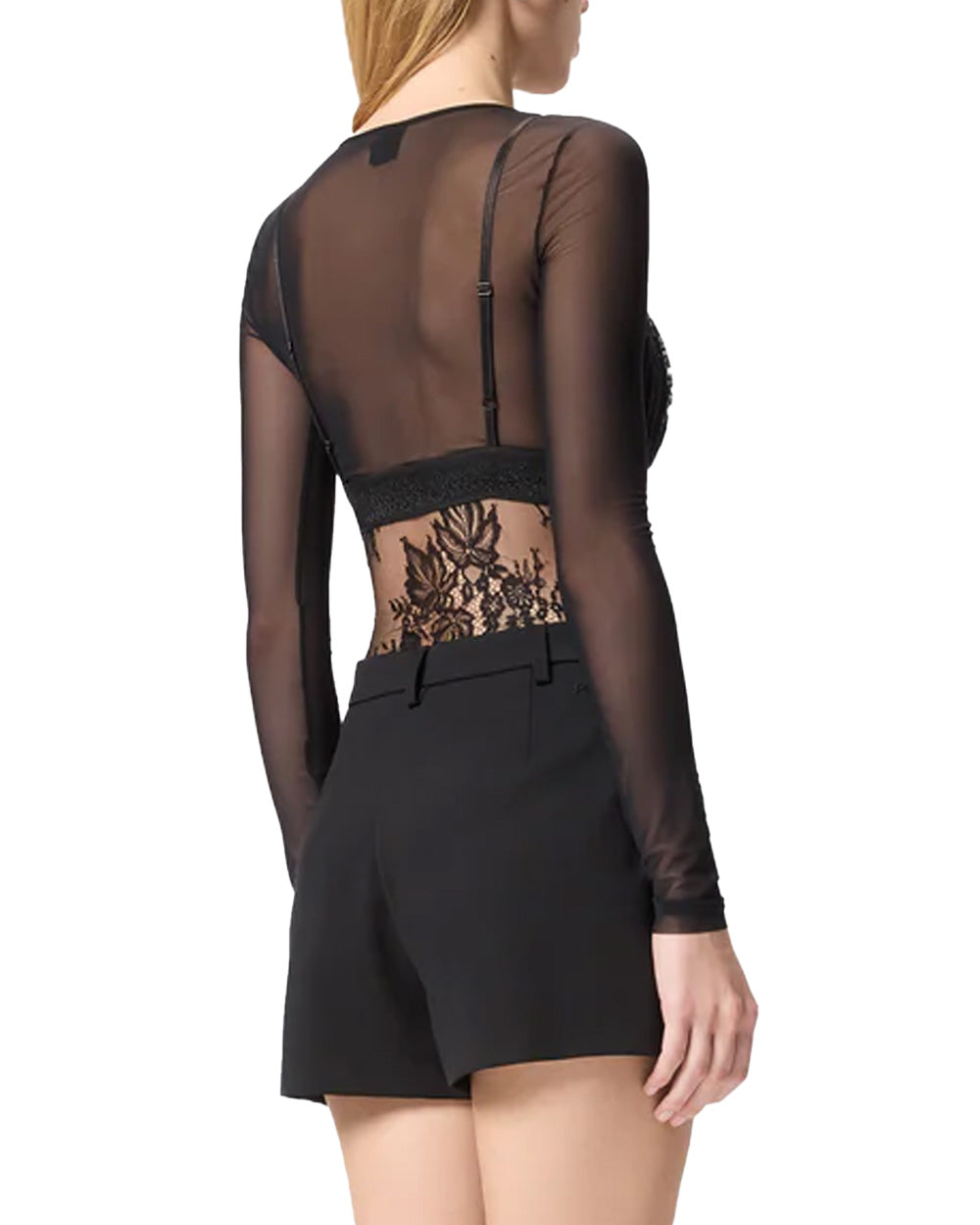 PINKO Body PINKO donna FAGIOLINO BODYSUIT 106272A33E Nero pizzo tulle spalline semitrasparente<BR/> 106272A33E Z99