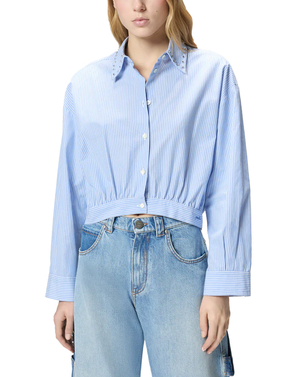PINKO Camicia PINKO donna CHARITA 106277A32R Azzurra cropped cotone colletto classico<BR/> 106277A32R ZE5
