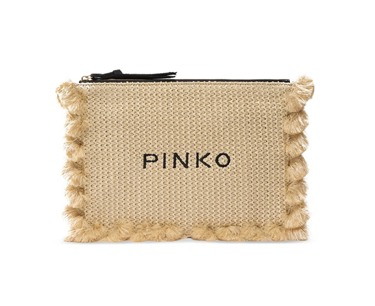 PINKO Bustina Pinko donna 106718A39Y HZ3Q Flat Handle Clutch Rafia Beige<BR/> 106718A39Y HZ3Q