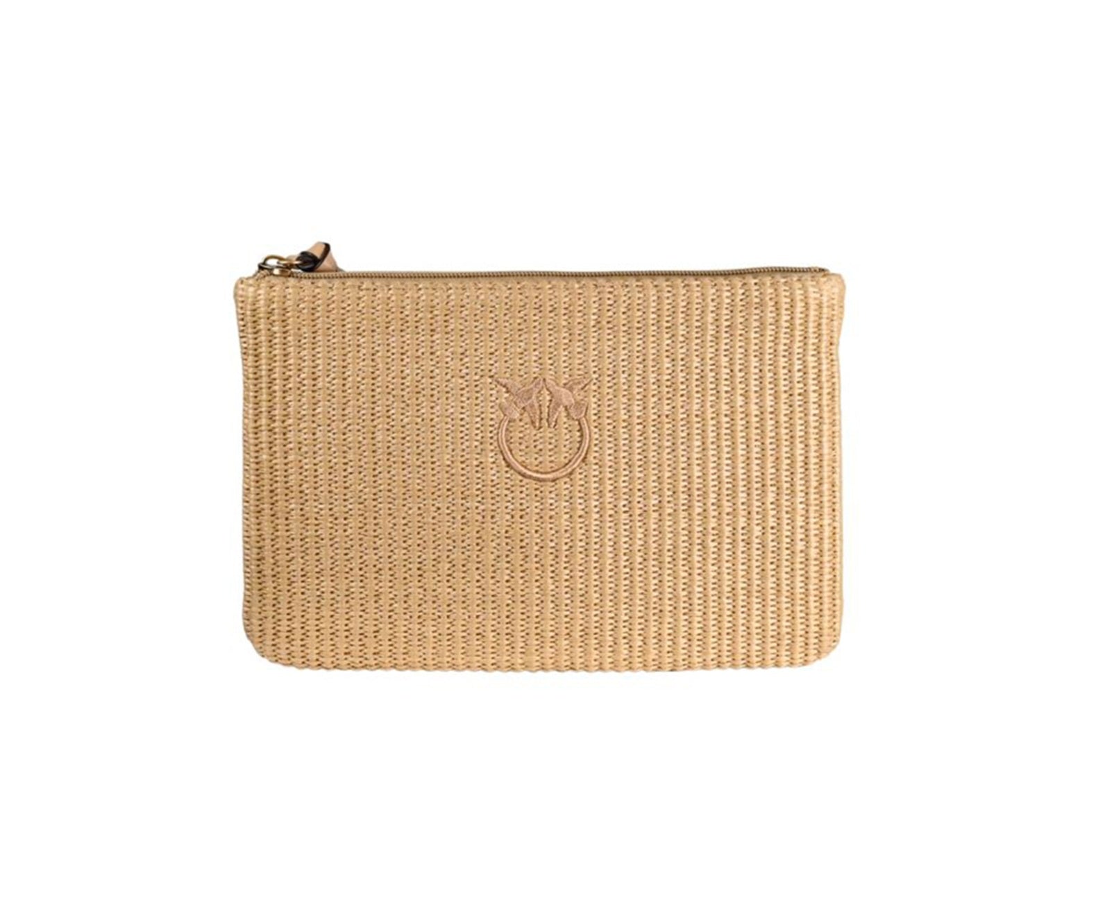 PINKO Pochette Pinko donna 106763A39YC 24Q Love Birds in rafia con logo Beige<BR/> 106763A39Y C24Q