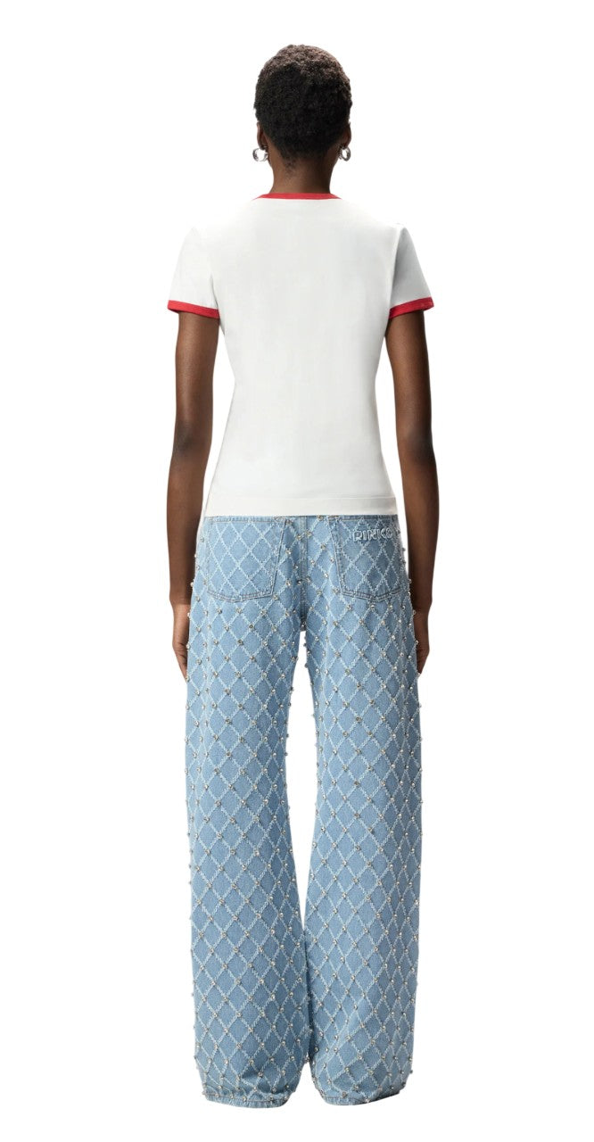PINKO T-shirt Pinko donna 106902A3C2 ZRE Imperia con stampa logata Bianco Rosso Blu<BR/> 106902A3C2 ZRE