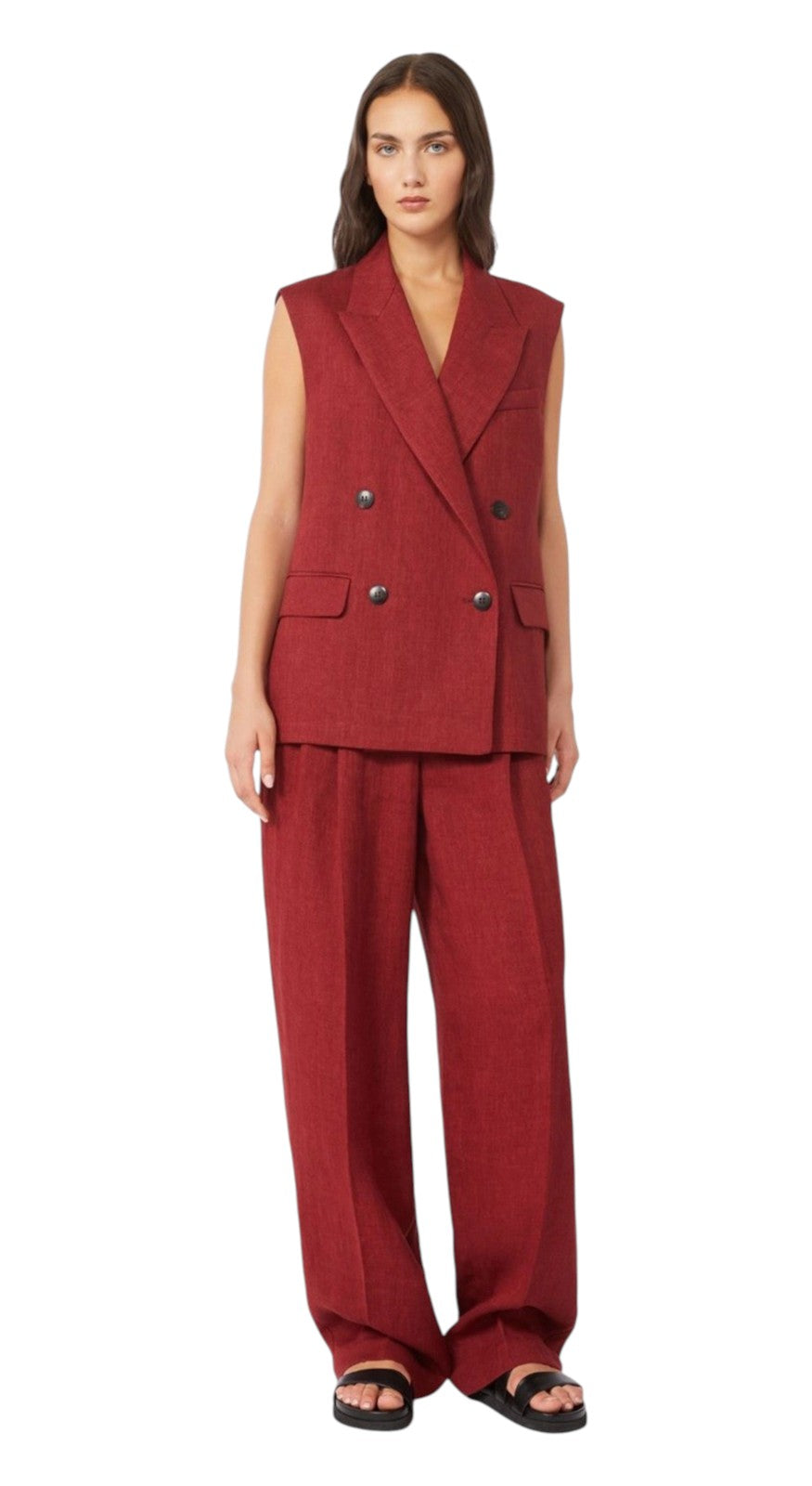STUDIO Pantalone Studio donna 2616131032600 035 Sumero in batavia di lino Mattone rosso<BR/> 2616131032600 035
