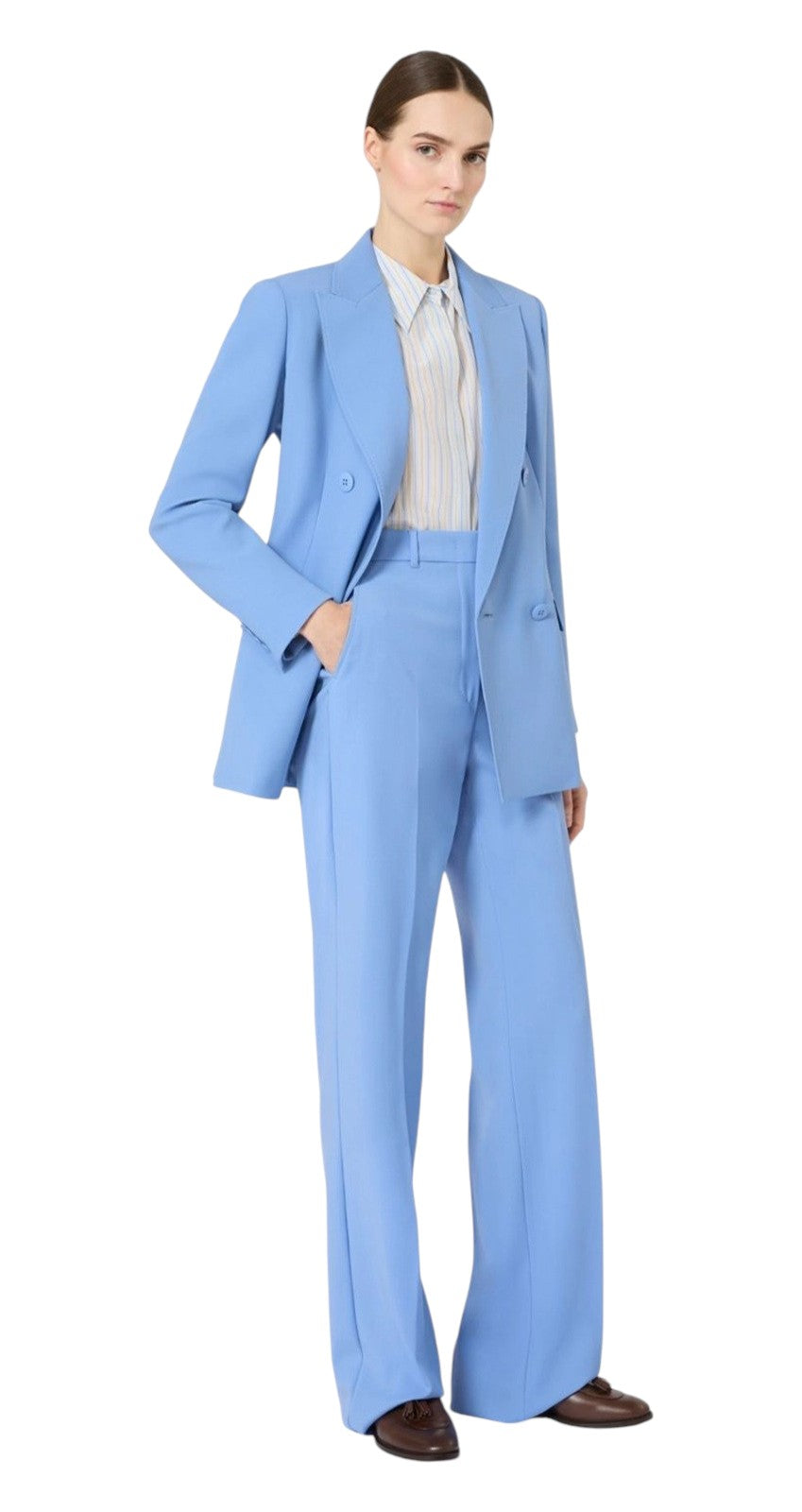 STUDIO Pantalone Studio donna 2616131041600 011 Quasar in lana crêpe Azzurro<BR/> 2616131041600 011