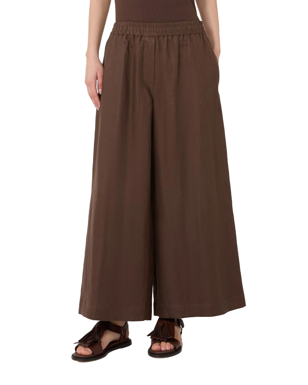 WEEKEND Pantalone WEEKEND donna FELINO 2615131042600 Cioccolato regular gamba larga tasche sfoderato lino<BR/> 2615131042600 037