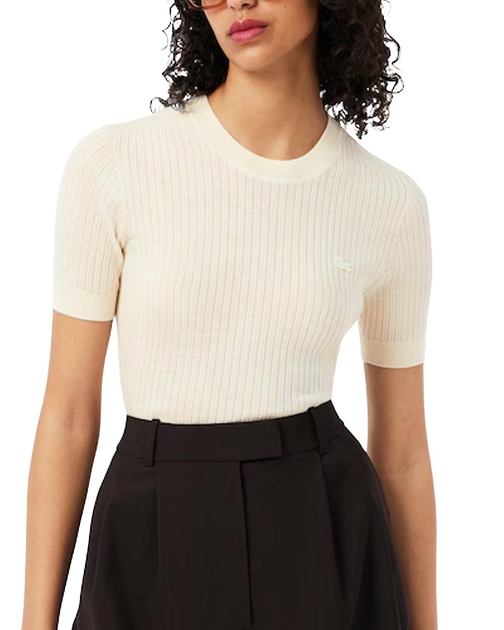 LACOSTE Maglia LACOSTE donna AF4146 Bianca lana a coste senza cuciture super fine coccodrillo AF4146 70V