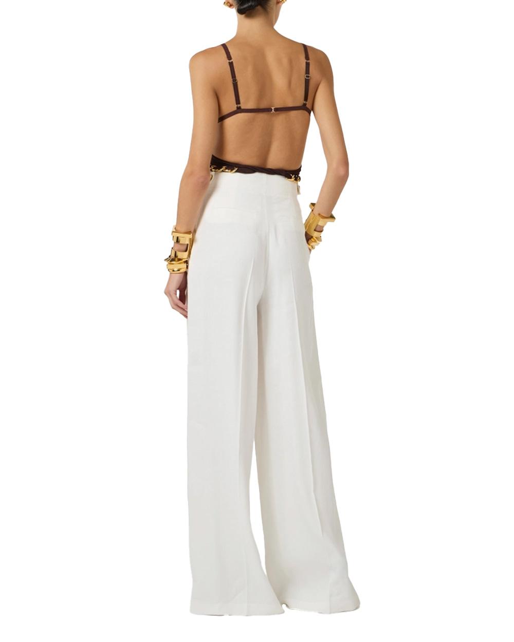 ELISABETTA FRANCHI Pantalone ELISABETTA FRANCHI donna PA12762E2 Avorio vita alta lino palazzo over fascione PA12762E2 360
