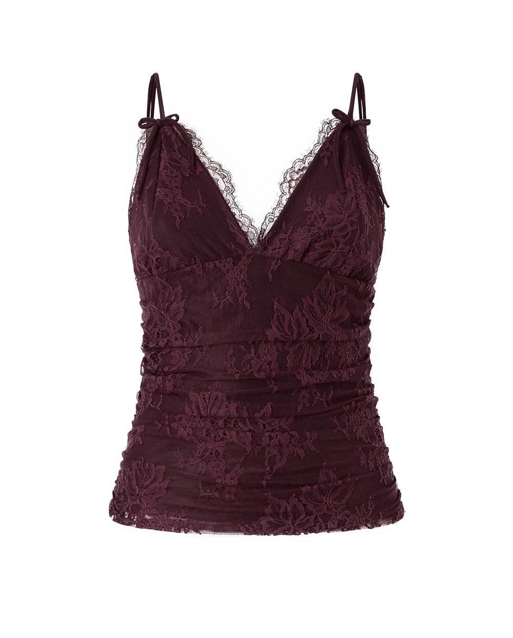 PINKO Top donna Pinko 106726A378 Fragola bordeaux pizzo floreale spalline 106726A378 R57