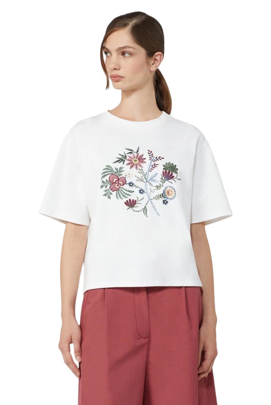 WEEKEND T-shirt Weekend donna 2615941112600 002 Sabato a punto interlock con ricami Bianco<BR/> 2615941112600 002