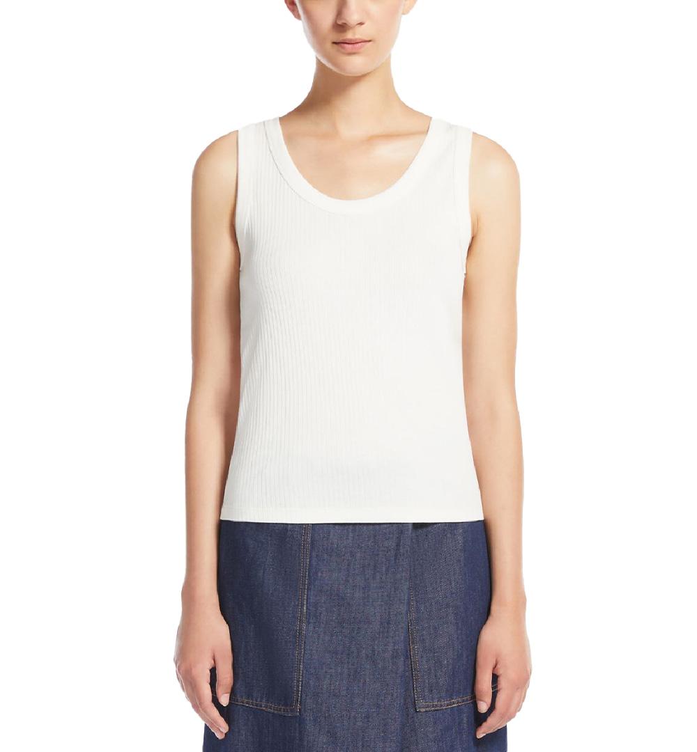 WEEKEND Top Weekend donna Multic 2515941022600 Bianco cotone scollo tondo spalline costine aderente 2515941022600 001