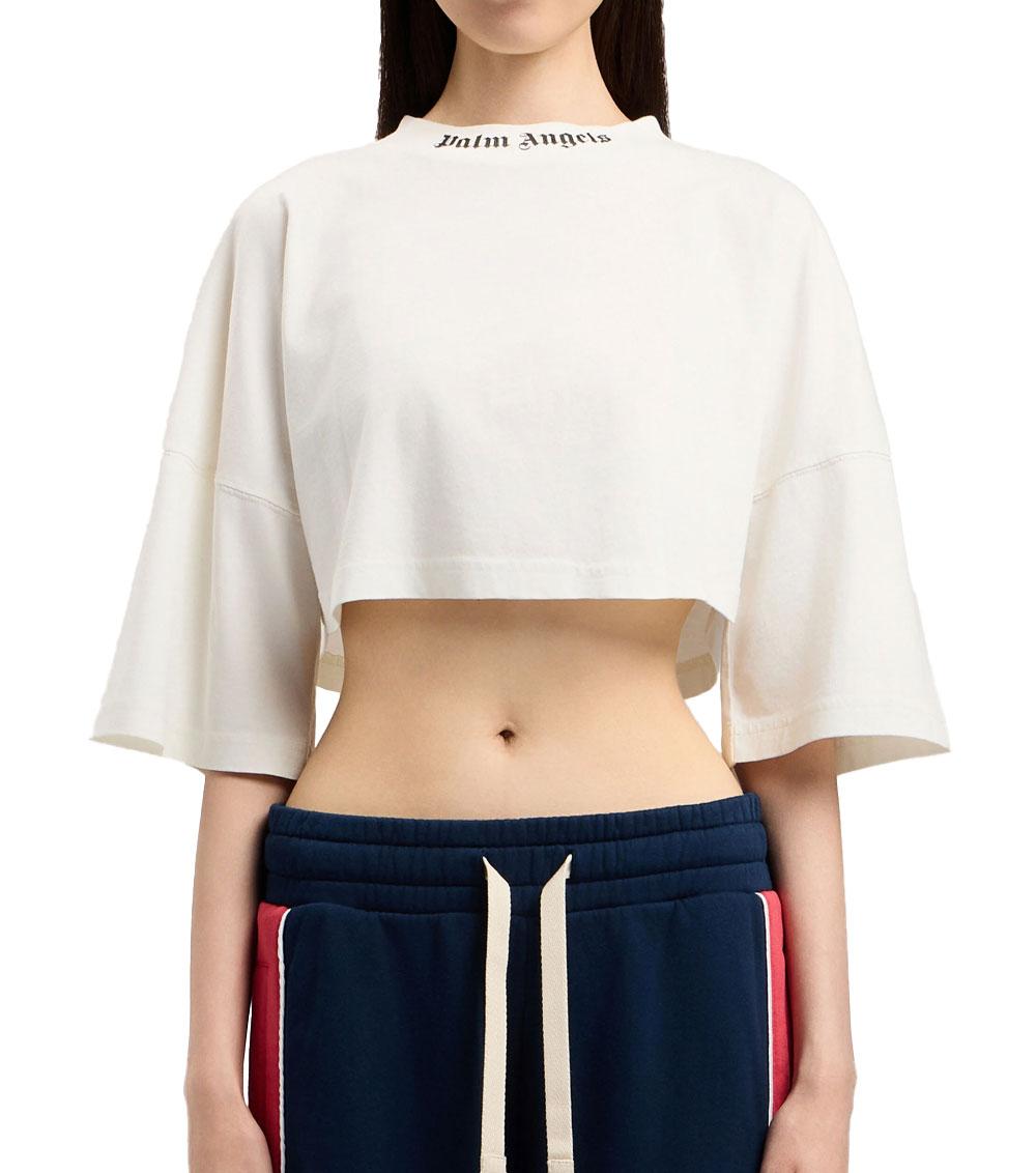 PALM ANGELS T-shirt Palm Angels donna PWAA054S26JER002 bianca crop logo<BR/> PWAA054S26JER002 0310