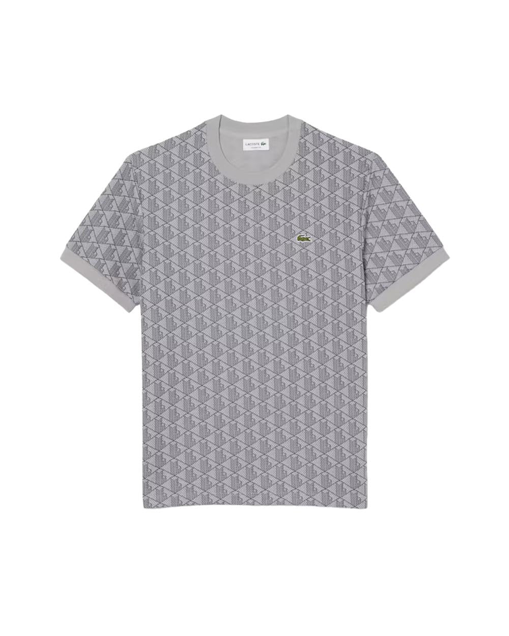LACOSTE T-shirt LACOSTE uomo TH119TI Grigia monogramma jacquard cotone classic fit coccodrillo TH119TI 41I