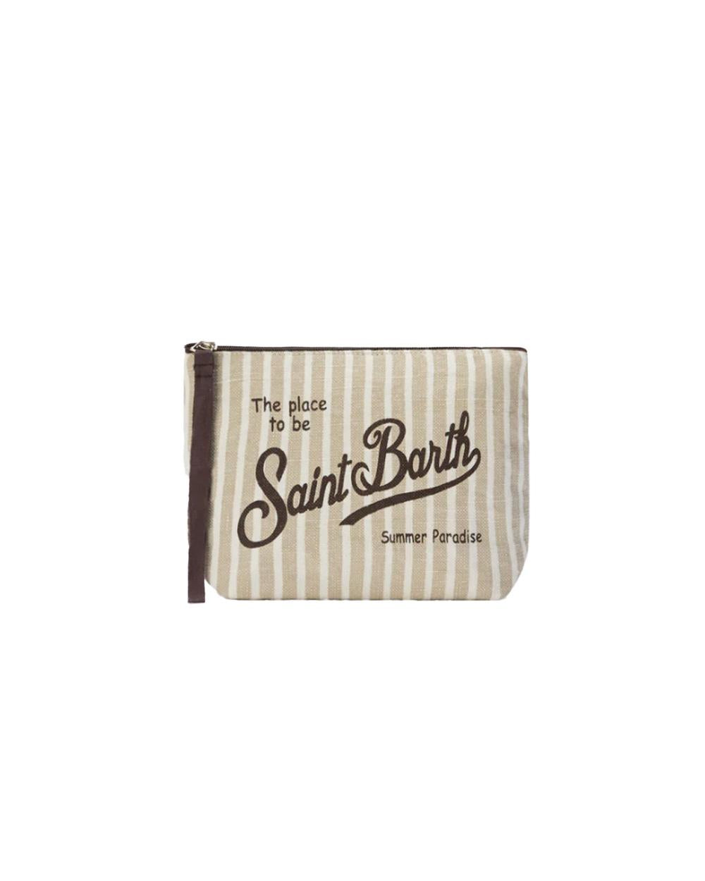 MC2 SAINT BARTH Pochette MC2 SAINT BARTH unisex Aline Linen ALI000400433L Beige righe logo zip laccetto laterale ALI000400433L 11
