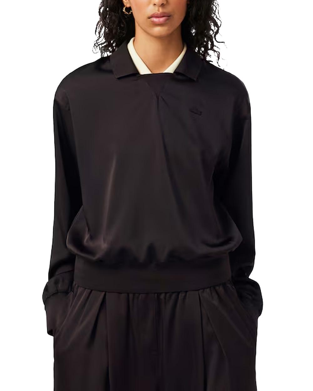 LACOSTE Camicia LACOSTE donna CF9802 Marrone relaxed fit collo retrò coccodrillo CF9802 3LA