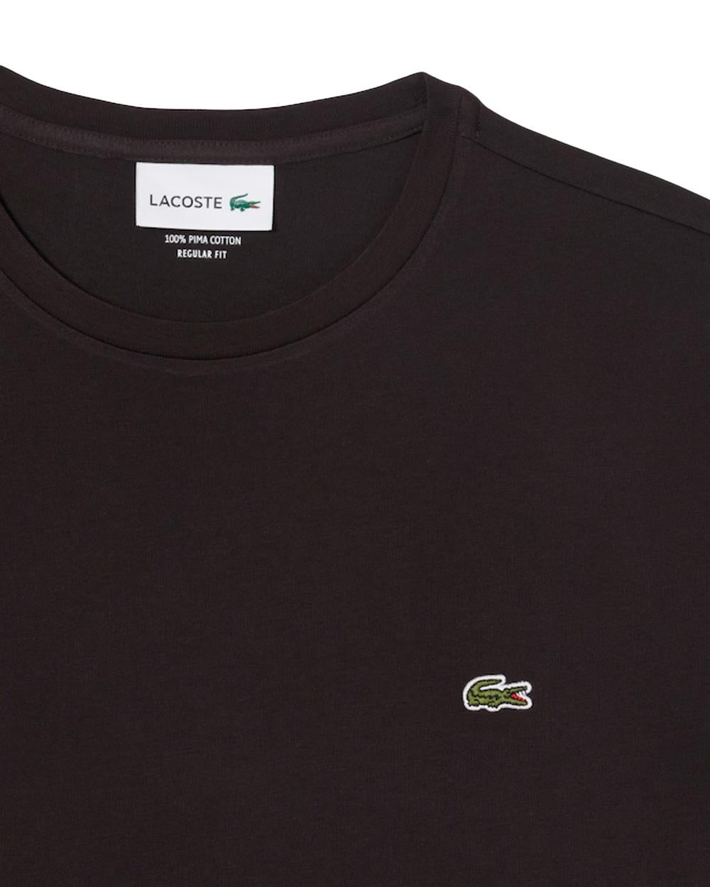 LACOSTE T-shirt LACOSTE uomo TH6709 Marrone pregiato cotone taglio dritto regular coccodrillo TH6709 3LA