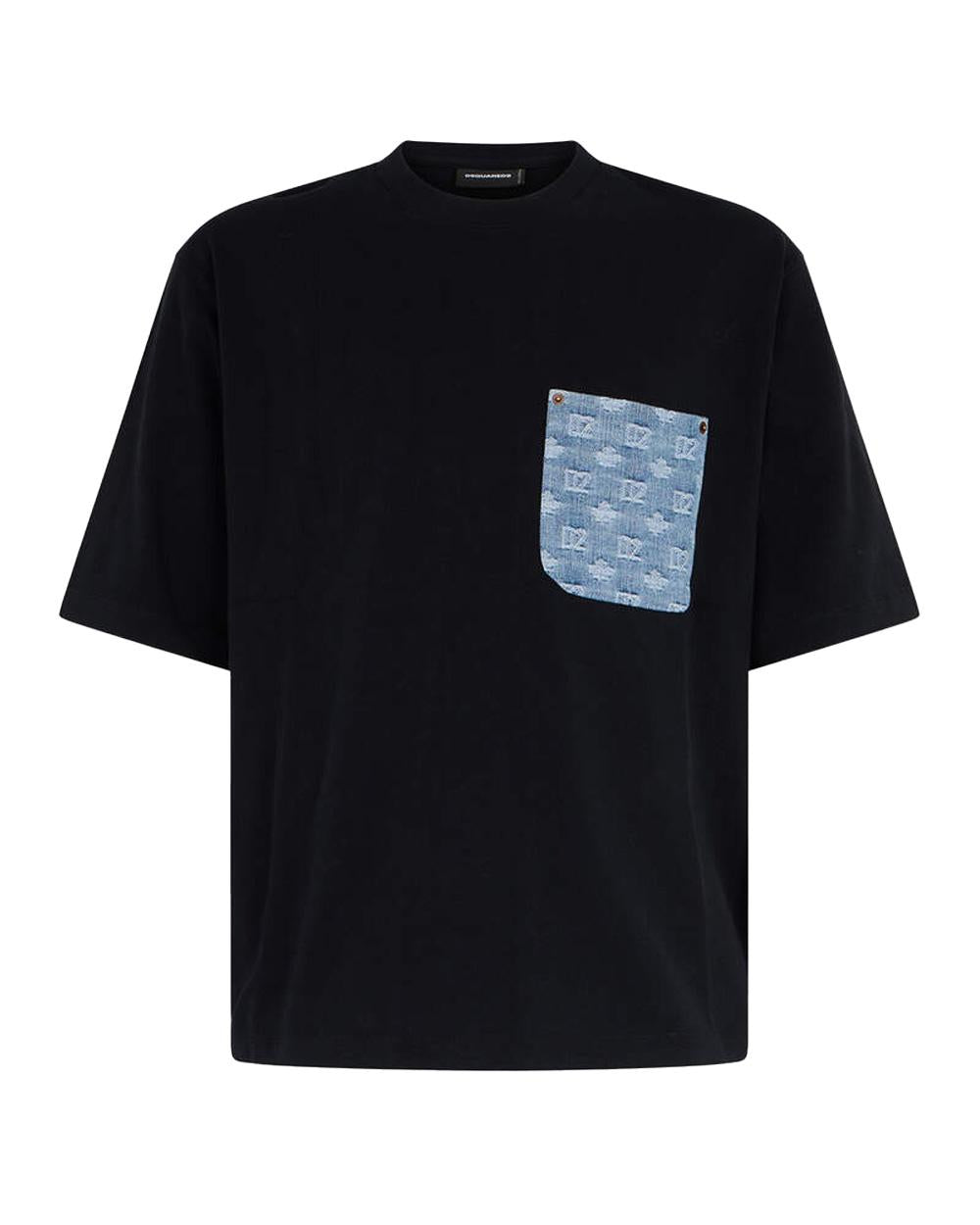 DSQUARED2 T-shirt DSQUARED2 uomo Loose Fit S74GD1554D20106 Nera cotone loose girocollo taschino logo monogram<BR/> S74GD1554D20106 900