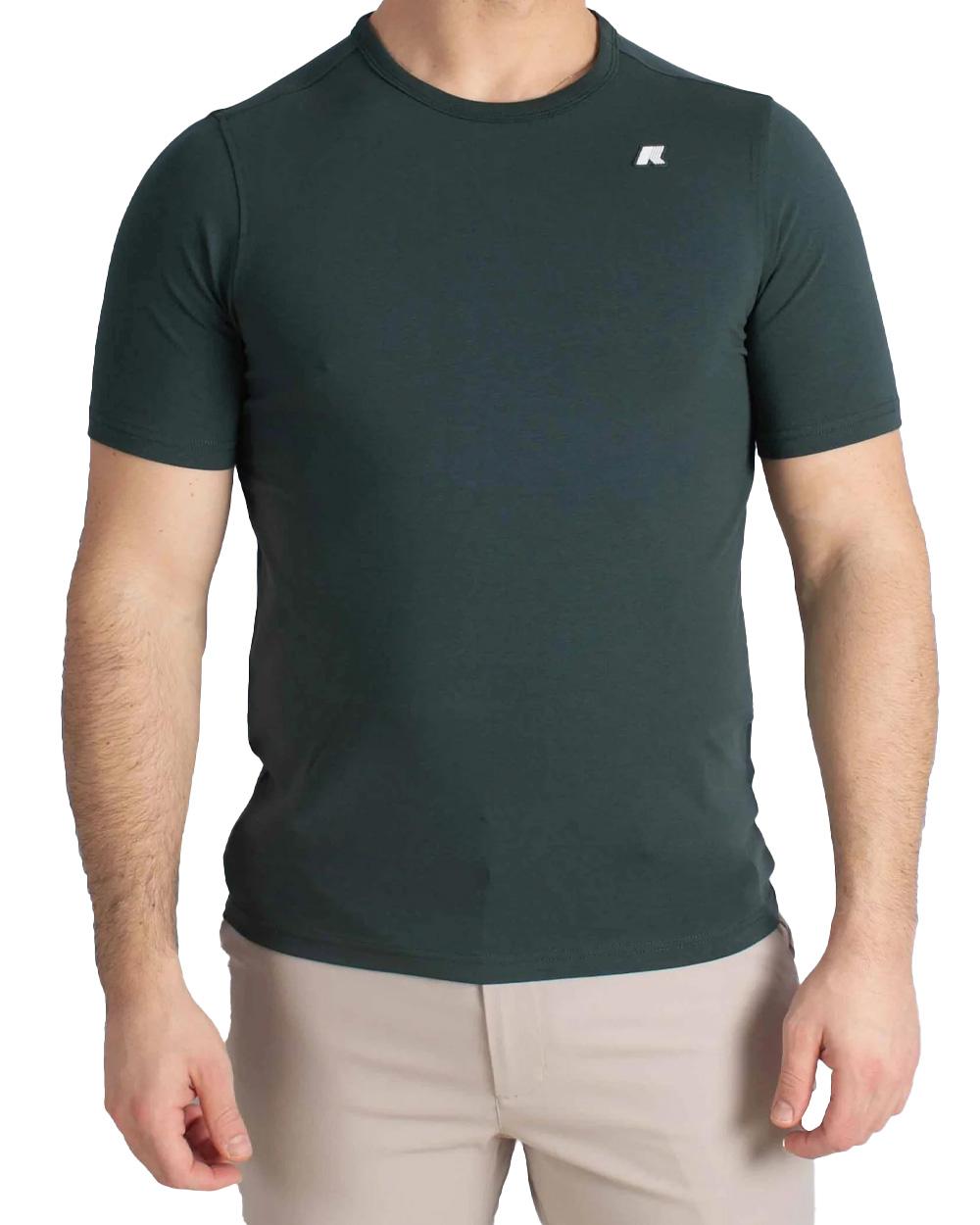 K-WAY T-shirt K-WAY uomo K71349W ADAME LIGHT STRETCH JERSEY Verde fitting slim logo cotone<BR/> K71349W 228