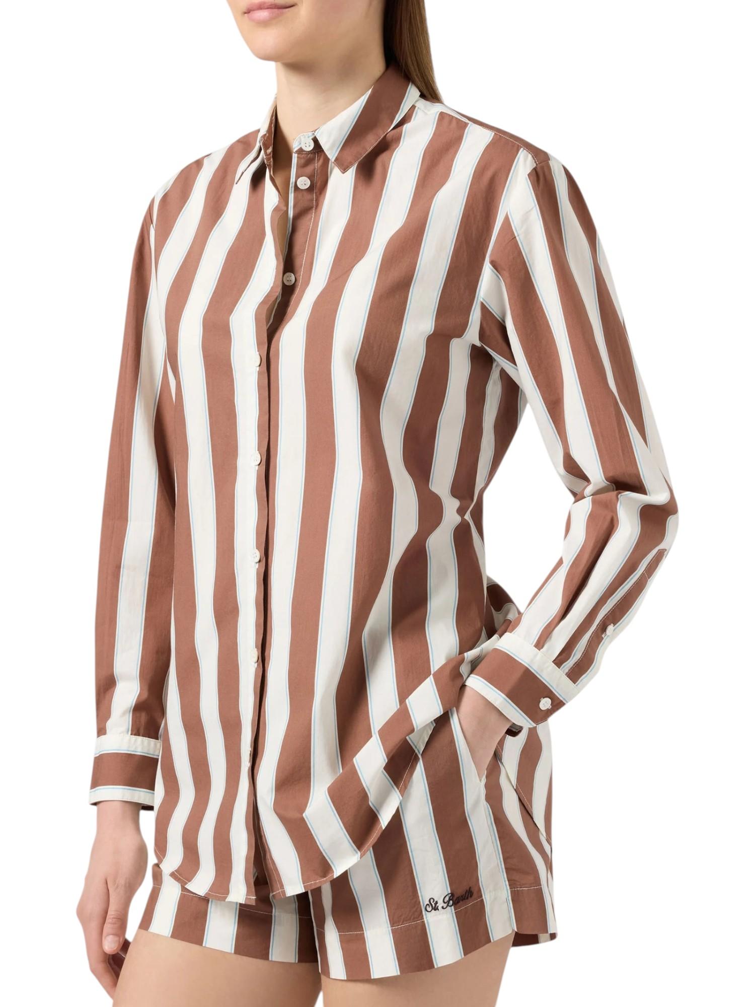 MC2 SAINT BARTH Camicia MC2 SAINT BARTH donna BRIG001 01418L 1931 Brigitte Stripes a righe con ricamo Sport Club Marrone e Bianco<BR/> BRIG00101418L 1931
