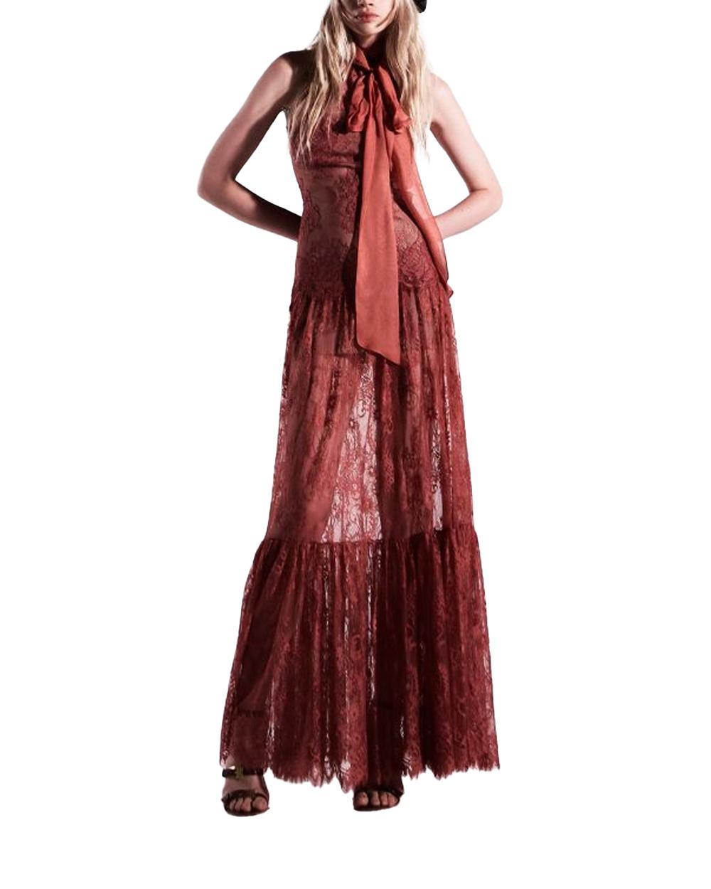 ANIYE BY Abito ANIYE BY NOA donna 185033 Pesca pizzo ricami floreali chiffon scollo americana 185033 02478